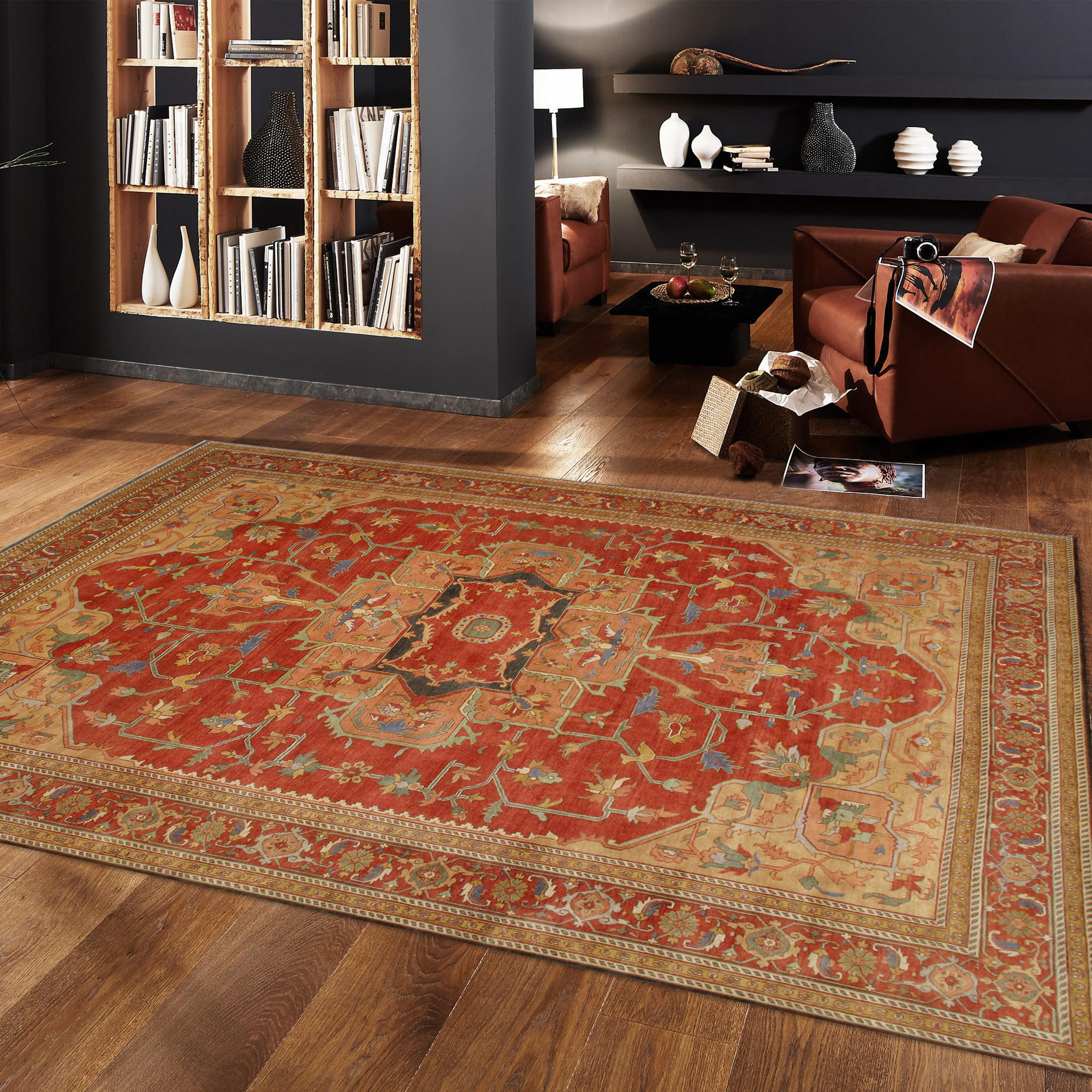 Pasargad Serapi Collection Hand-Knotted Wool Area Rug - Rust, 143" x 144" (P-2 12x12)