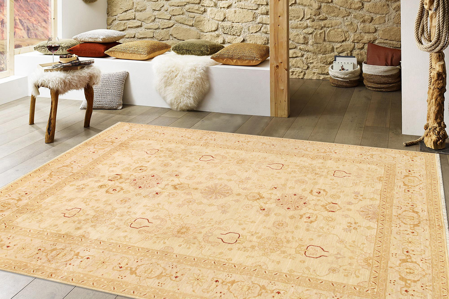 Pasargad Bakhshayesh Collection Hand-Knotted Lamb's Wool Area Rug (P-42 IVORY 9X12) - 109'' x 144''