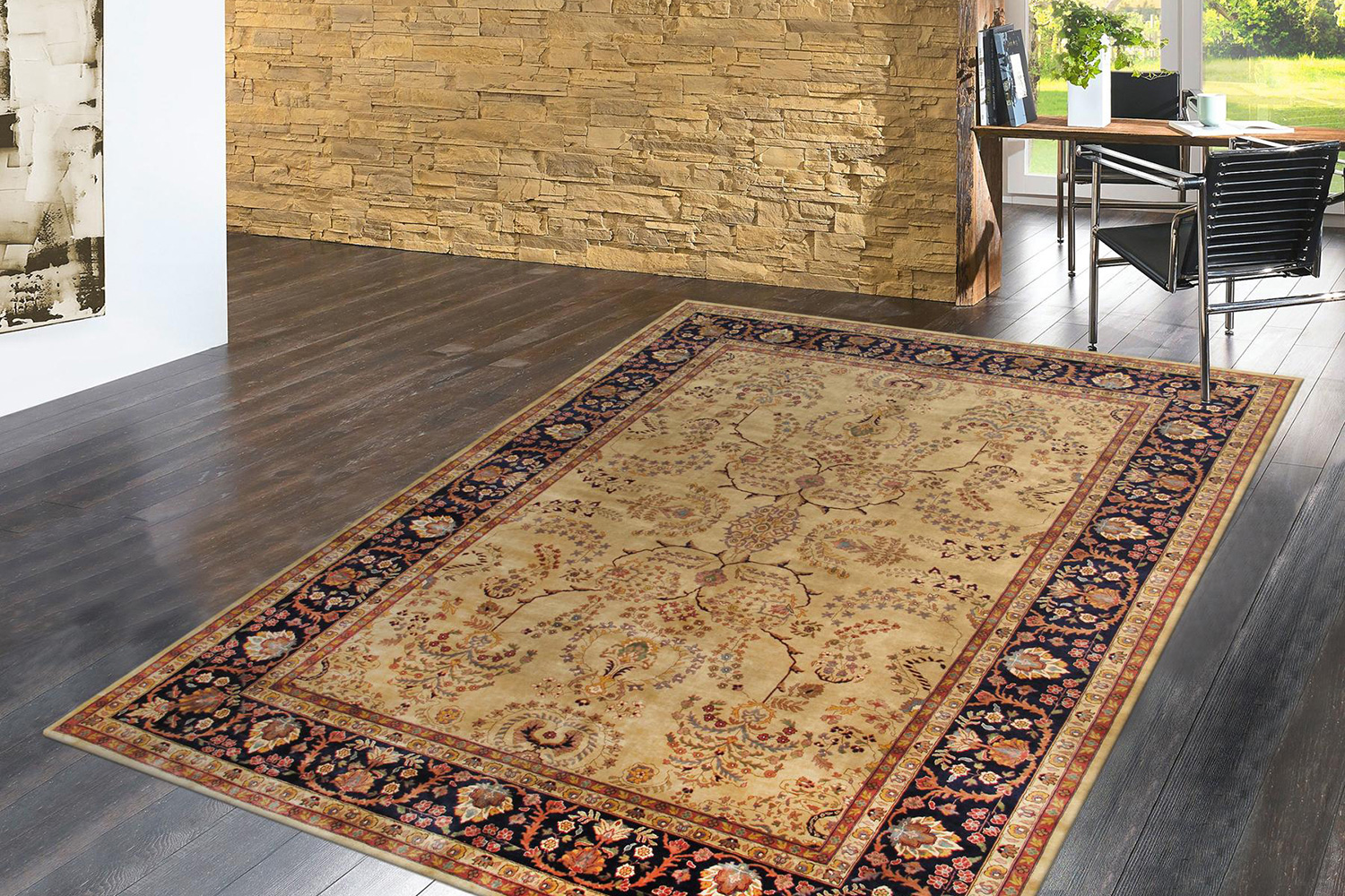 Pasargad - Sarouk Collection Hand-Knotted Lamb's Wool Area Rug P-425 IVORY