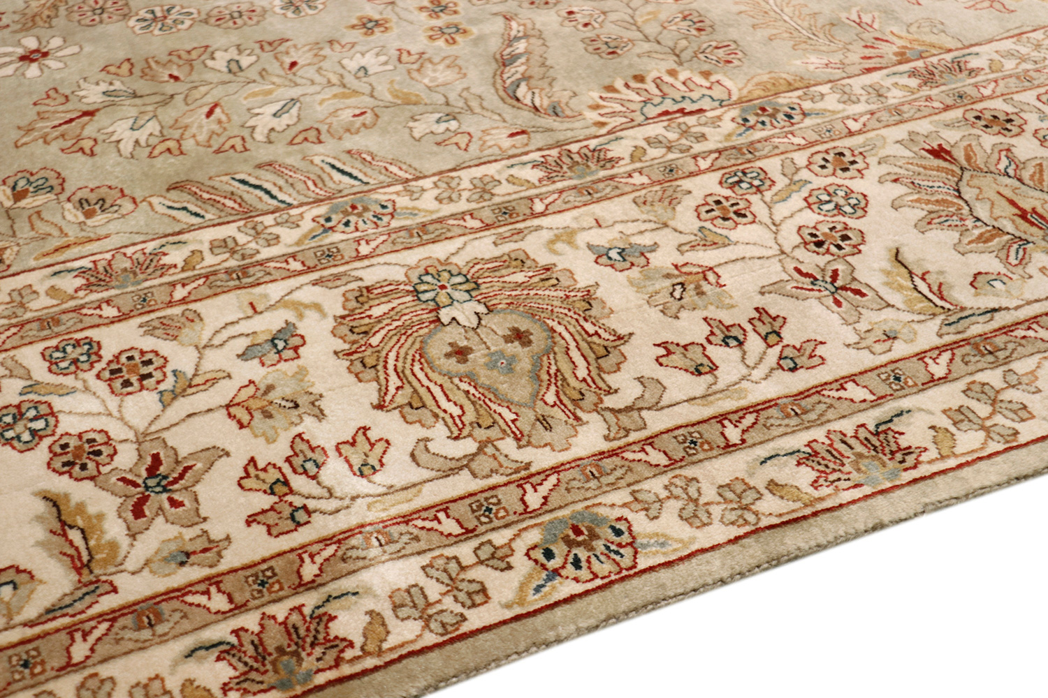 Pasargad Tabriz Collection Hand-Knotted Lamb's Wool Area Rug (P-501 S.GREEN 8X10) - 94'' x 118''