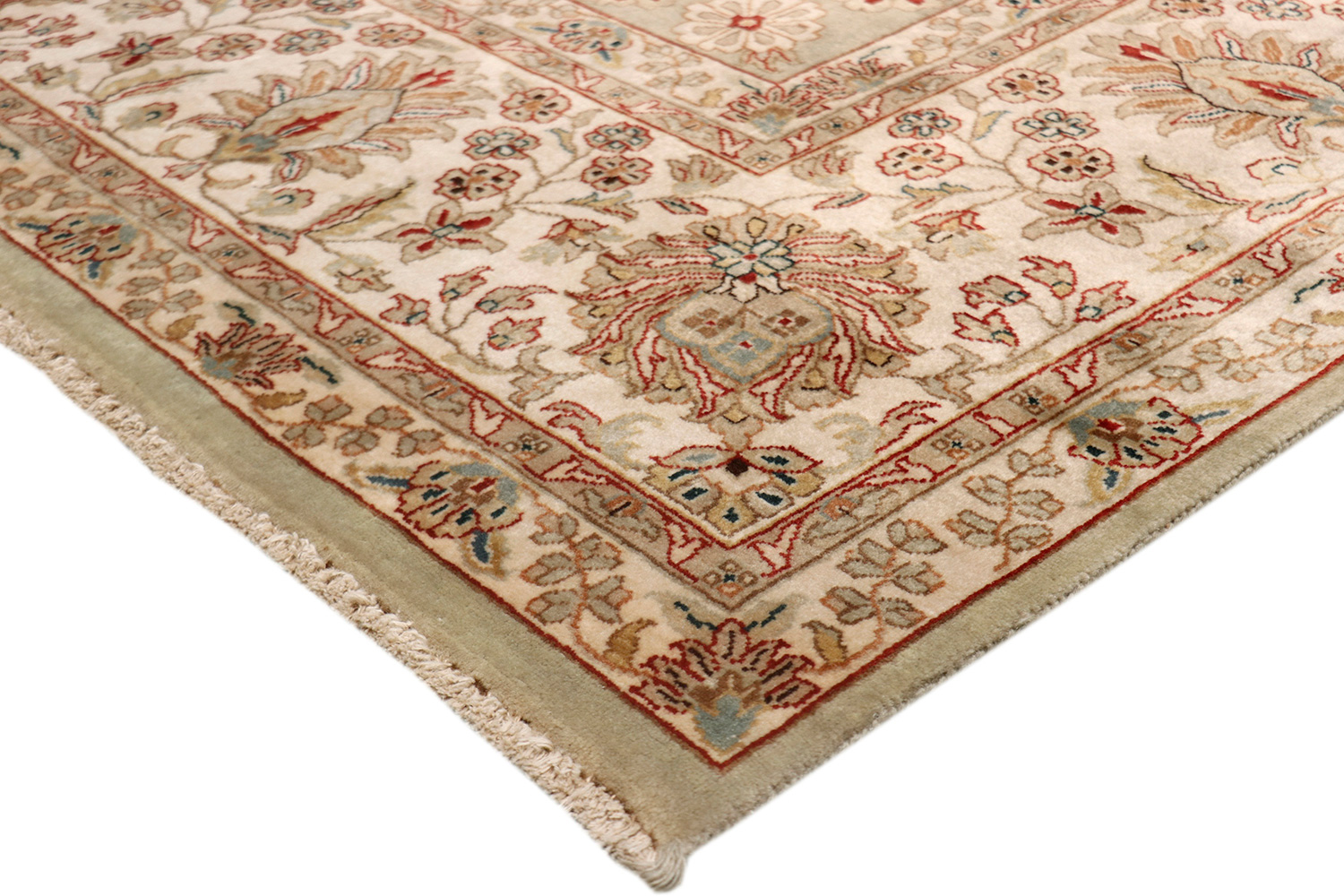 Pasargad Tabriz Collection Hand-Knotted Lamb's Wool Area Rug (P-501 S.GREEN 8X10) - 94'' x 118''