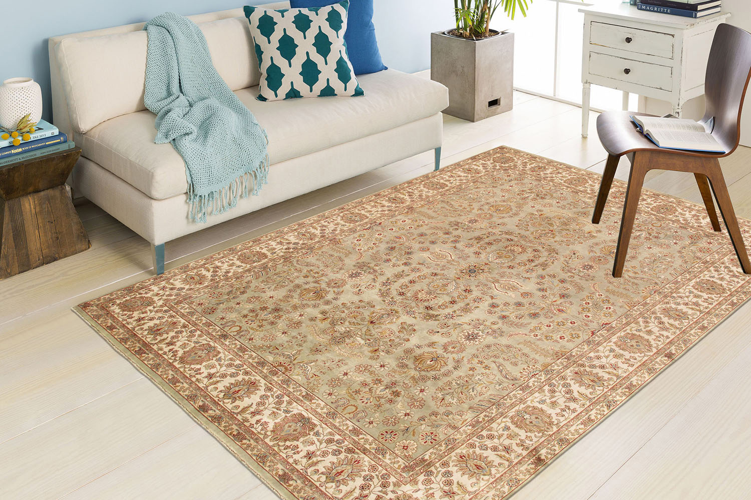 Pasargad Tabriz Collection Hand-Knotted Lamb's Wool Area Rug (P-501 S.GREEN 8X10) - 94'' x 118''