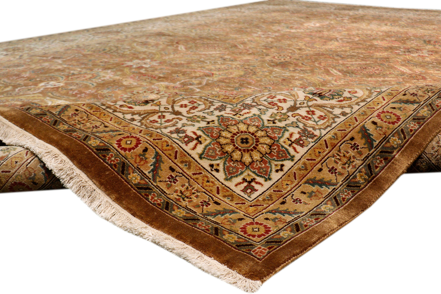 Pasargad Tabriz Collection Hand-Knotted Lamb's Wool Area Rug (P-701 M.BROWN 9X12) - 108'' x 143''