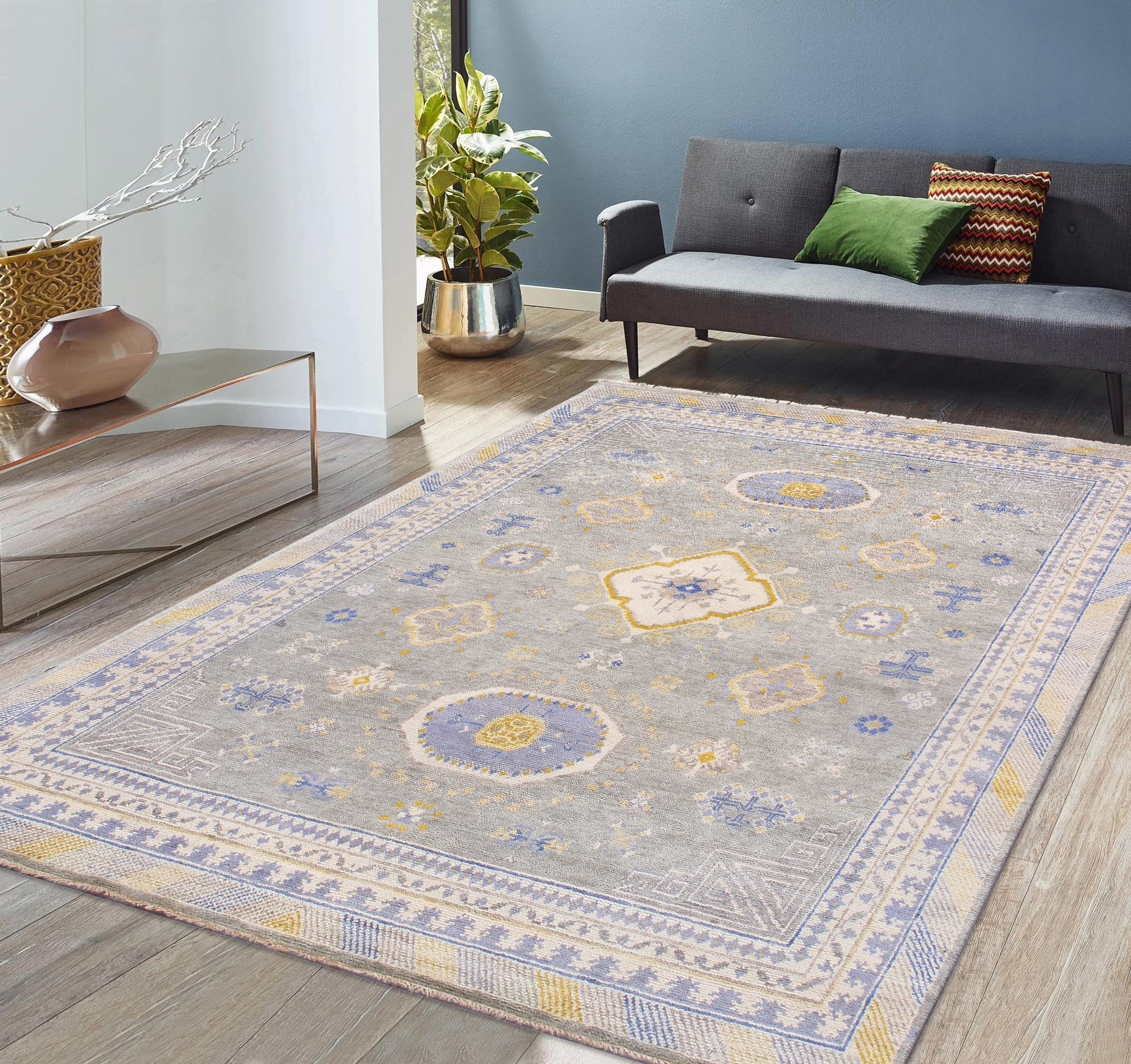 Pasargad - Khotan Collection Hand-Knotted Wool Area Rug in L. Blue, 97" x 120" (PA-26C 8x10)