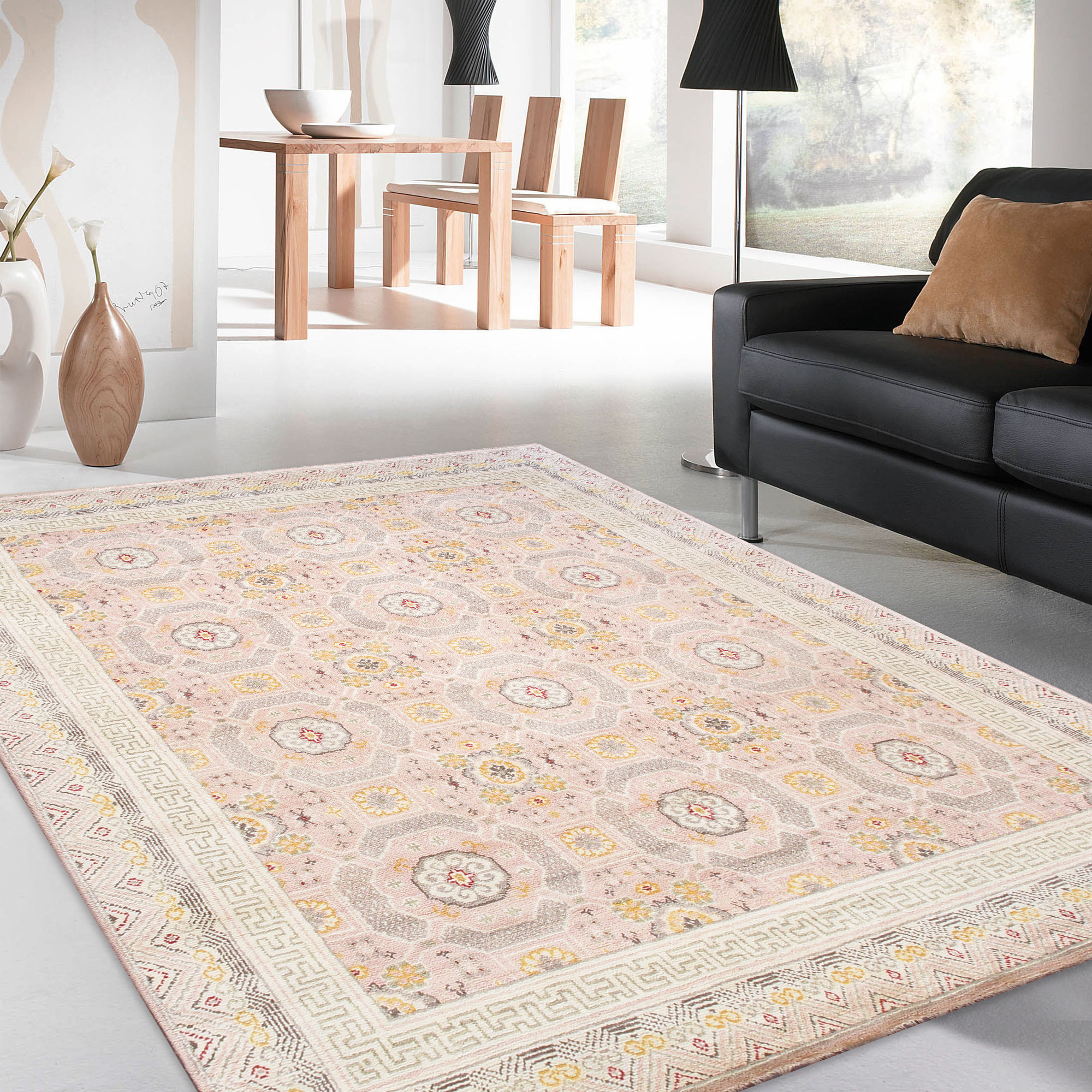 Pasargad - Khotan Collection Hand-Knotted Wool Area Rug in Pink/Beige, 108" x 142" (PA-29P 9x12)