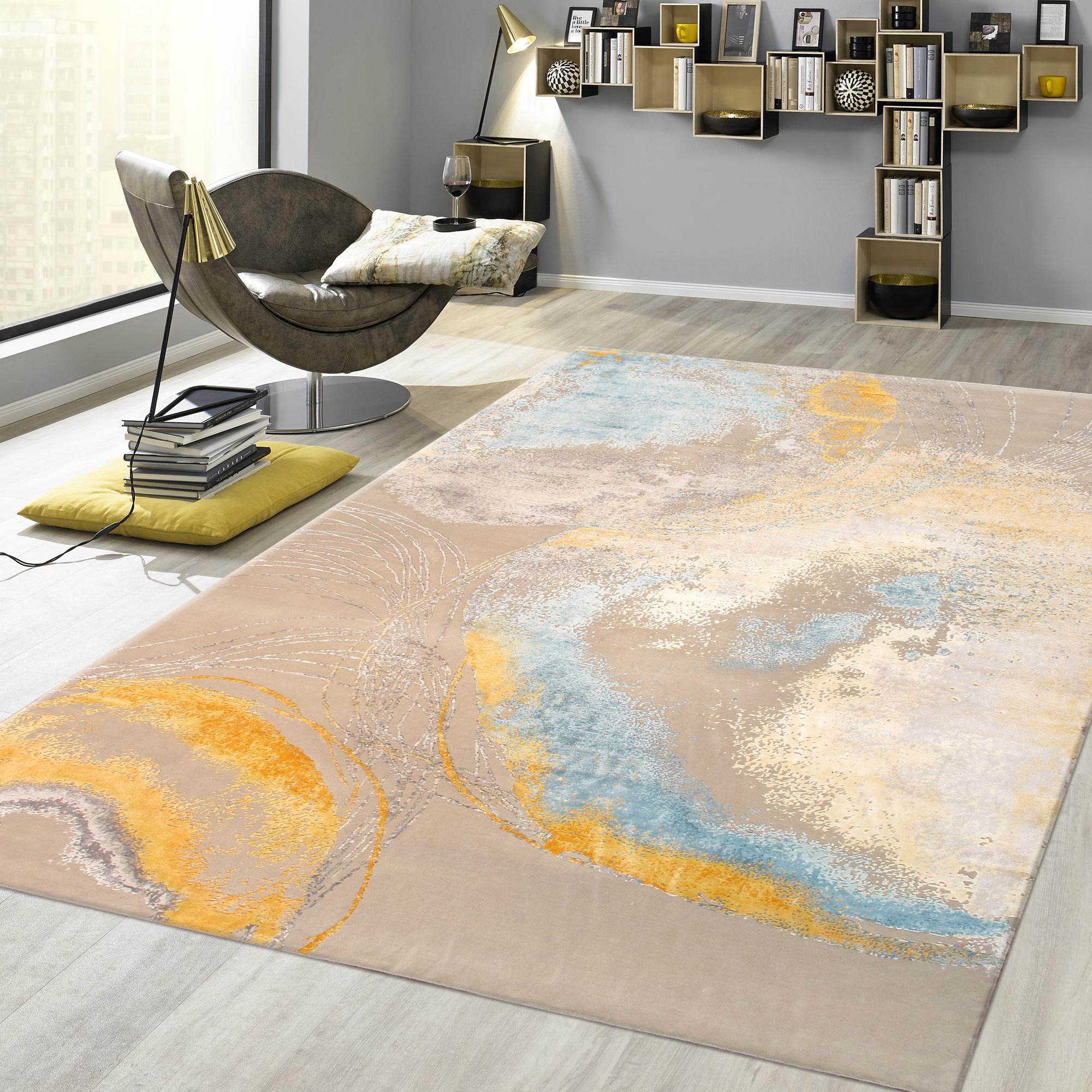 Pasargad - Modern Collection Hand-Knotted Silk/Wool Area Rug in Beige/Gray, 113" x 149" (PA-9 9x12)