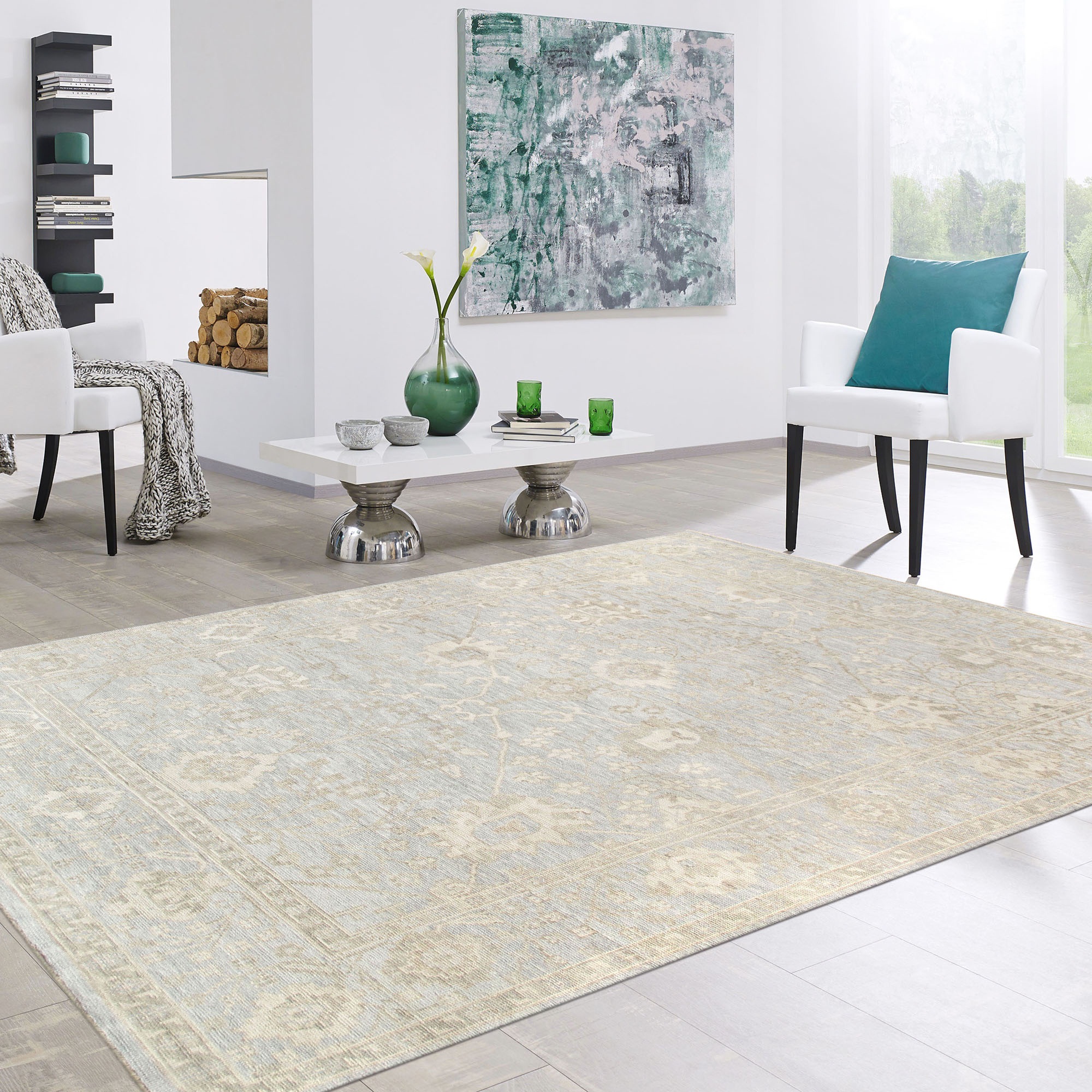 Pasargad Oushak Collection Hand-Knotted Wool Area Rug - L. Blue, 119" x 119" (paj-214f 10x10)