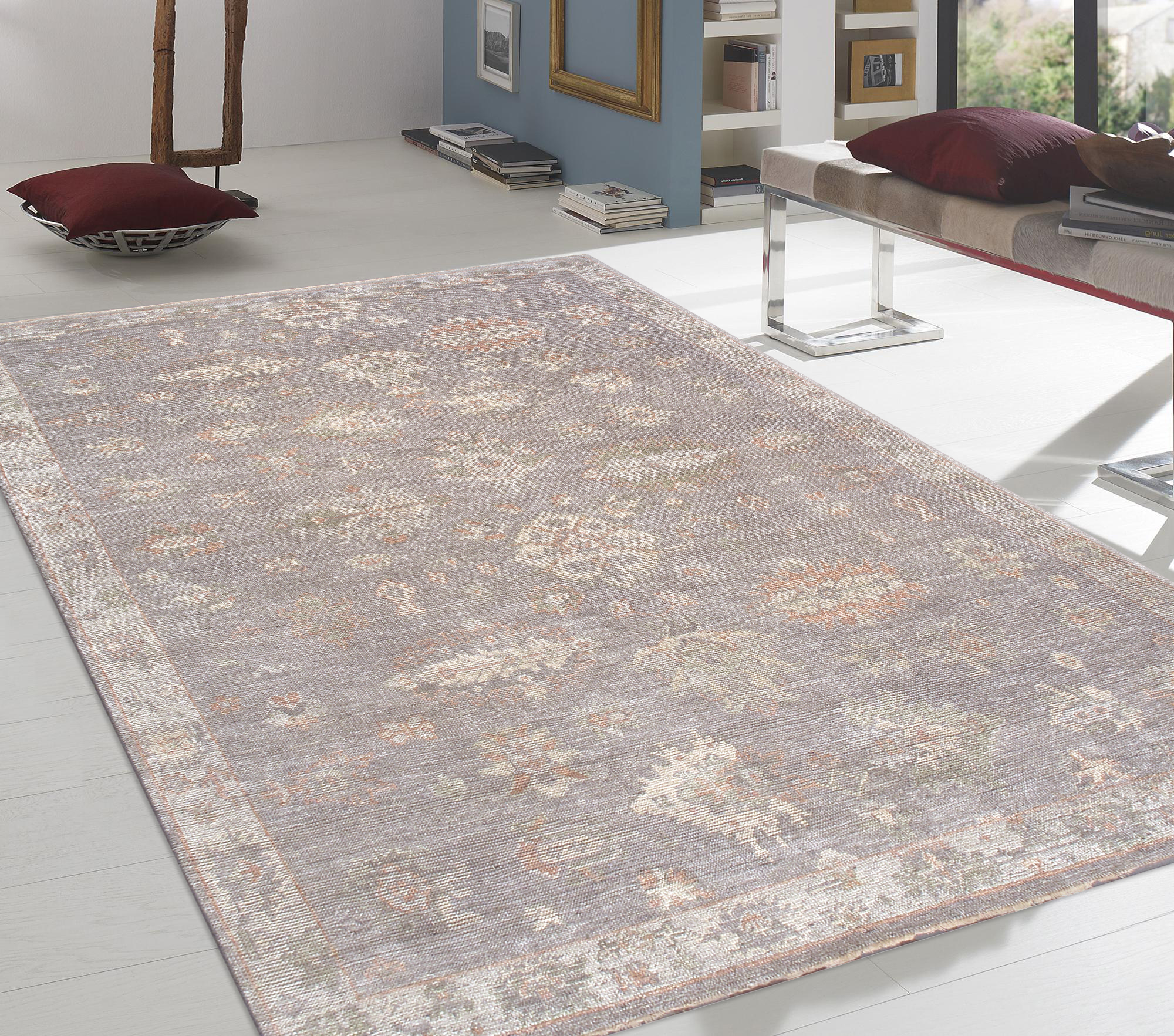 Pasargad - Oushak Collection Hand-Knotted Wool Area Rug in Gray/L. Gray, 97" x 117" (paj-433 8x10)