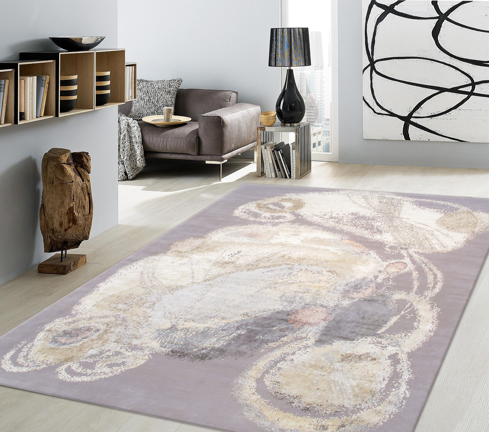 Pasargad - Modern Collection Hand-Knotted Silk/Wool Area Rug in Ivory/Gray, 119" x 173" (pas-07 10x14)