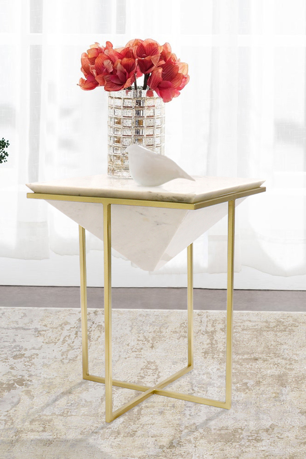 Pasargad - Perama Marble and Stainless Steel Side Table