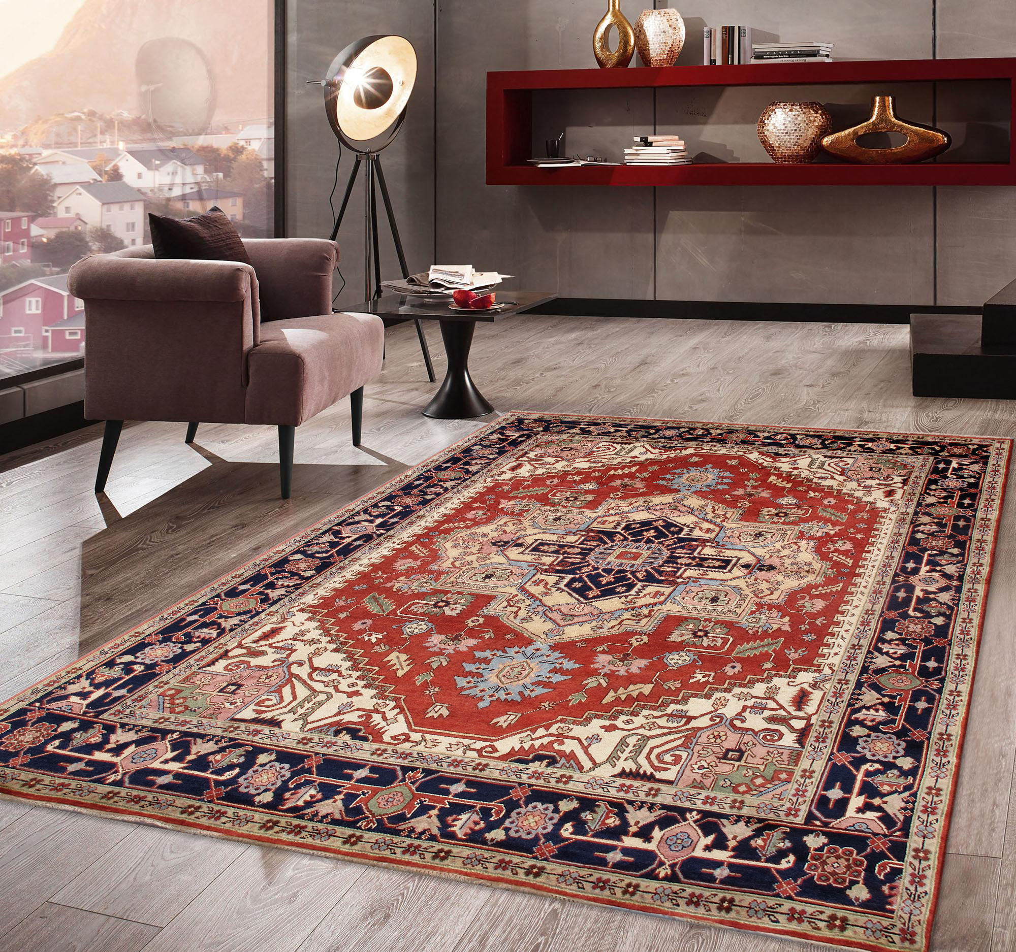 Pasargad Serapi Collection Hand-Knotted Wool Area Rug - Rust/Navy, 115" x 119" (PB-10B 10x10)