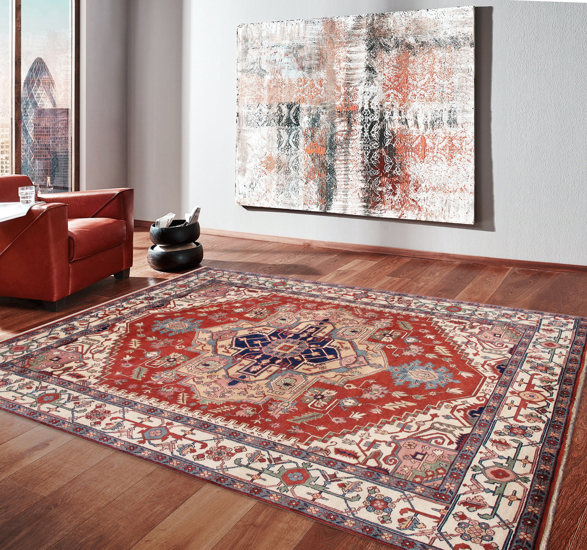 Pasargad Serapi Collection Hand-Knotted Wool Area Rug - Rust/Ivory, 120" x 165" (PB-10B IVO 10x14)