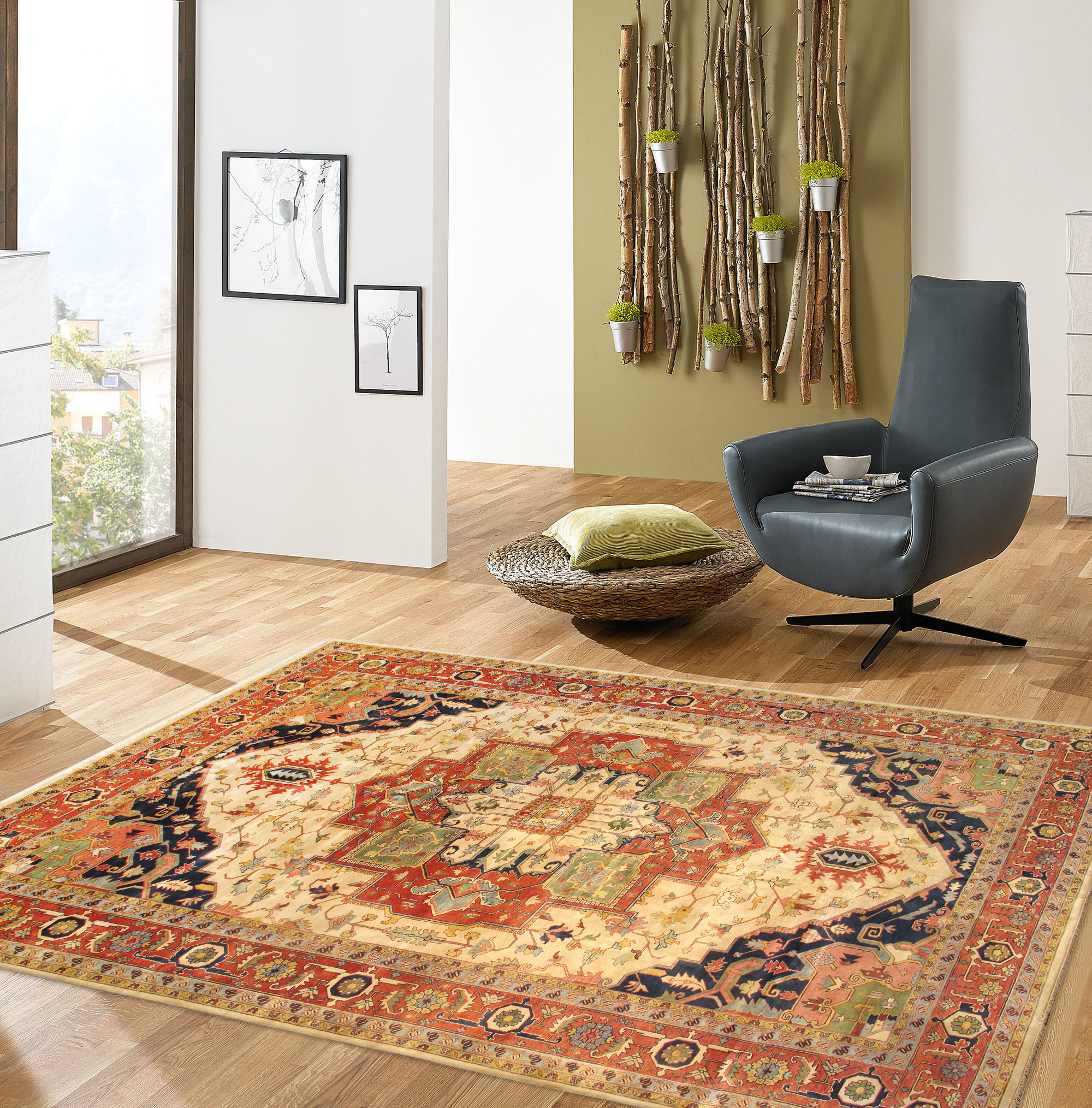 Pasargad Serapi Collection Hand-Knotted Lamb's Wool Area Rug - Ivory/Rust, 144" x 218" (PB-20 IVORY 12X18)