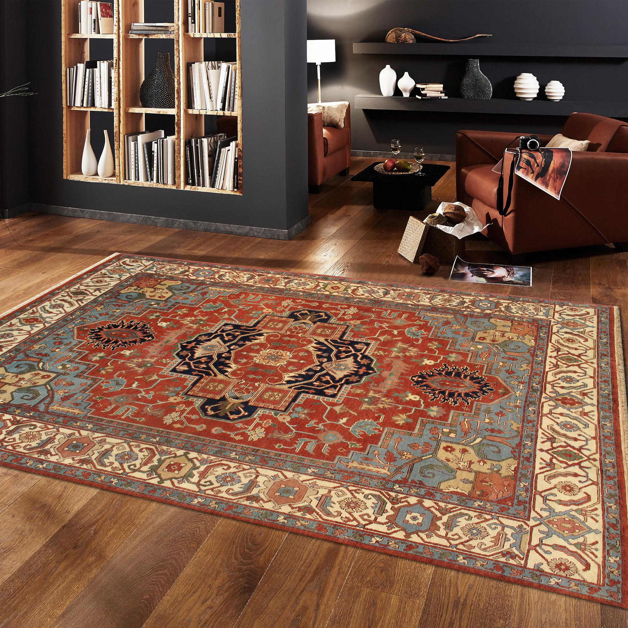 Pasargad Serapi Collection Hand-Knotted Wool Area Rug - Rust/Ivory, 120" x 167" (PB-5B 10x14)