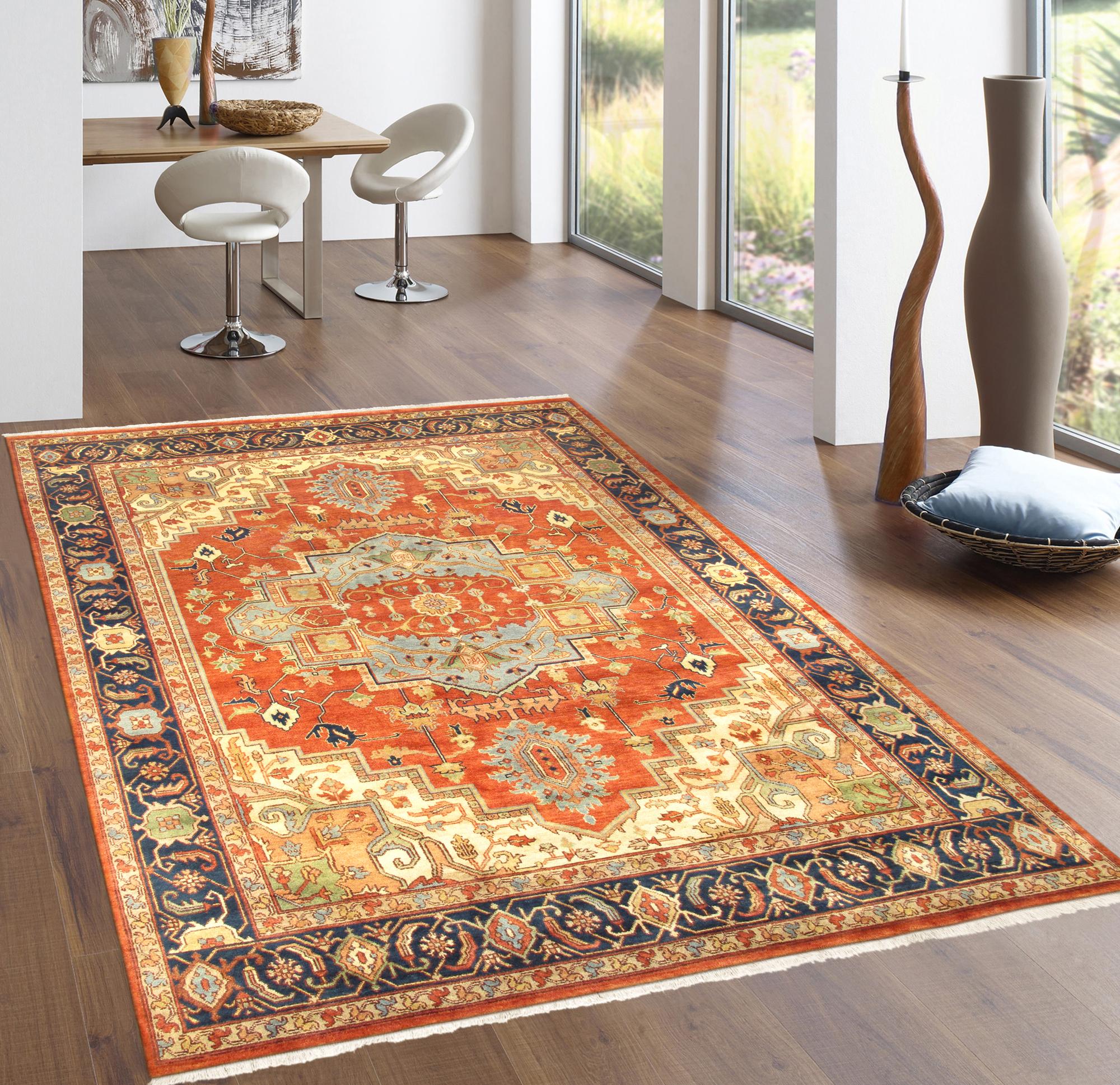 Pasargad - Serapi Collection Hand-Knotted Wool Area Rug in Rust/Navy, 96" x 122" (PB-5BN 8x10)