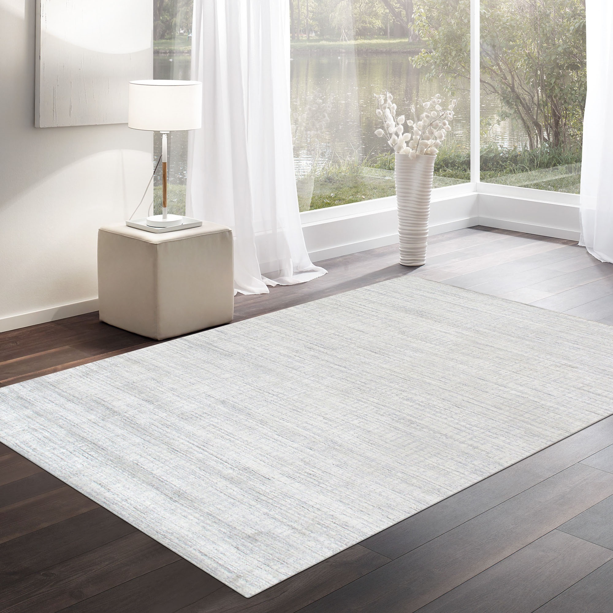 Pasargad Slate Collection Hand-Loomed Bamboo Silk/Wool Area Rug - Ivory/Blue, 144" x 180" (pbfe-03 12x15)