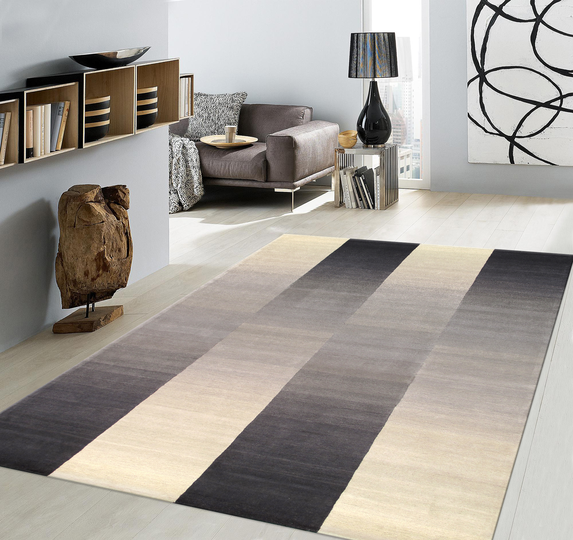 Pasargad Rodeo Collection Hand-Tufted Bamboo Silk/Wool Area Rug - Silver/Ivory, 60" x 96" (pcc-01 5x8)