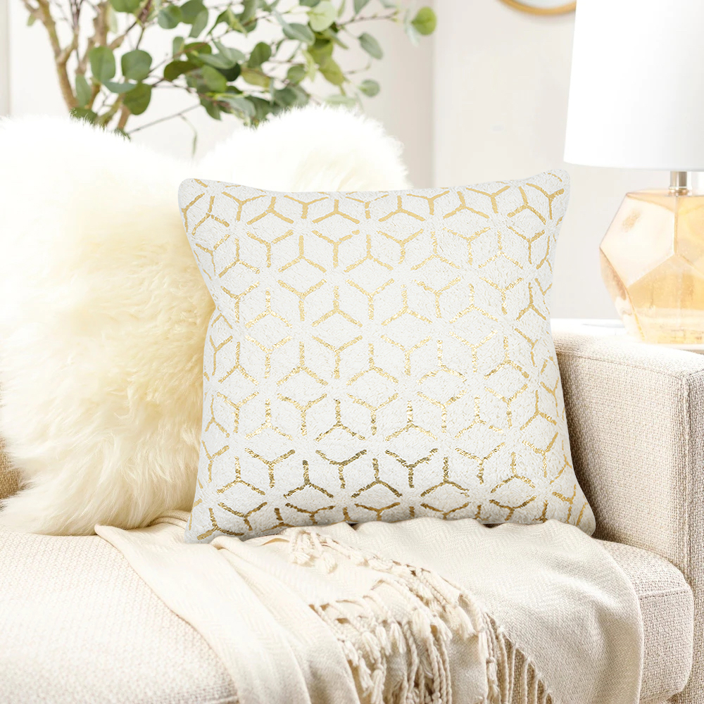 Pasargad - Grand Canyon Square Pillow in White/Gold, Cotton