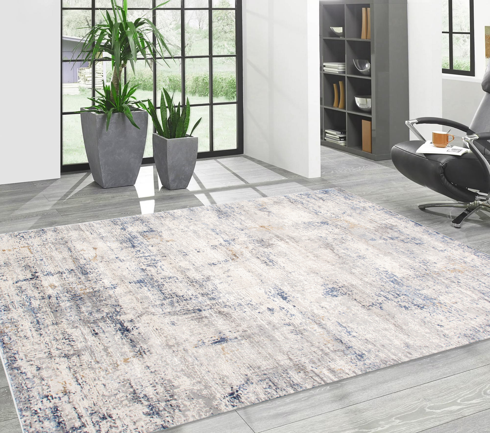 Pasargad Efes Collection Power Loom Polypropylene/Polyester Area Rug - L. Gray/L. Blue, 114" x 162" (pd-171b 10x14)