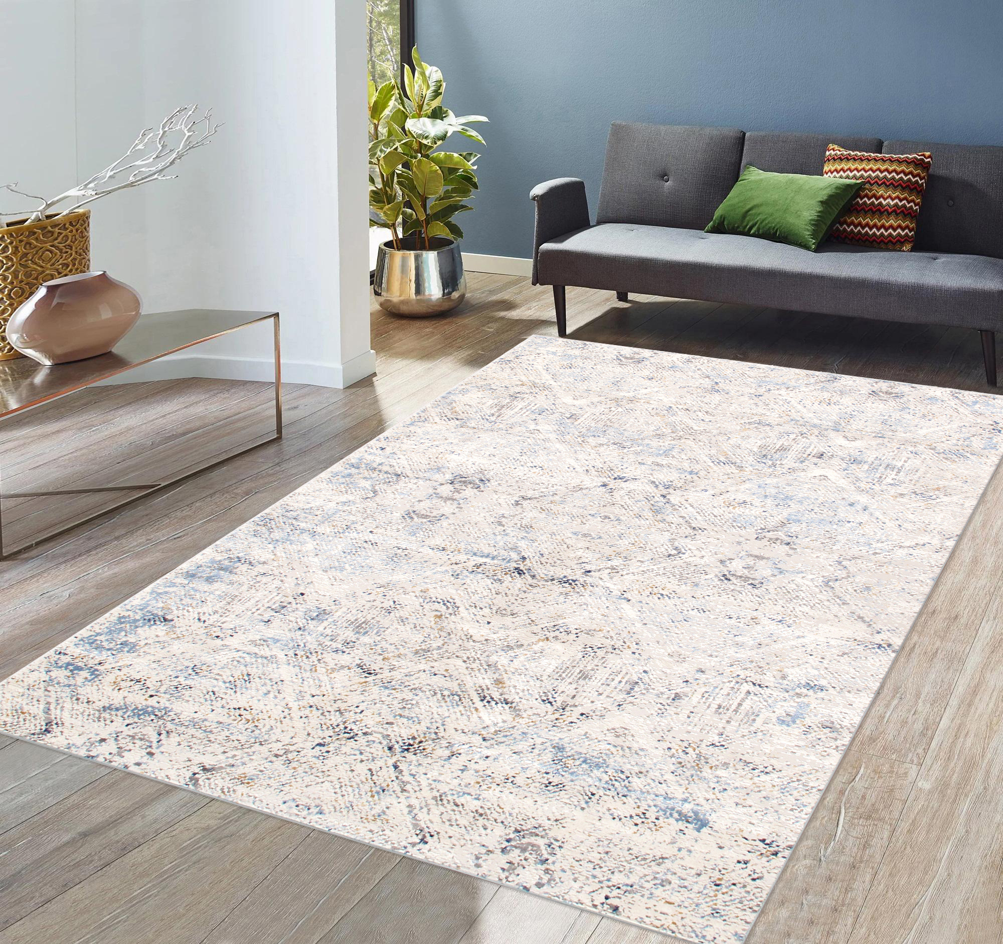 Pasargad Efes Collection Power Loom Polypropylene/Polyester Area Rug - L. Gray/L. Blue, 114" x 162" (pd-189b 10x14)