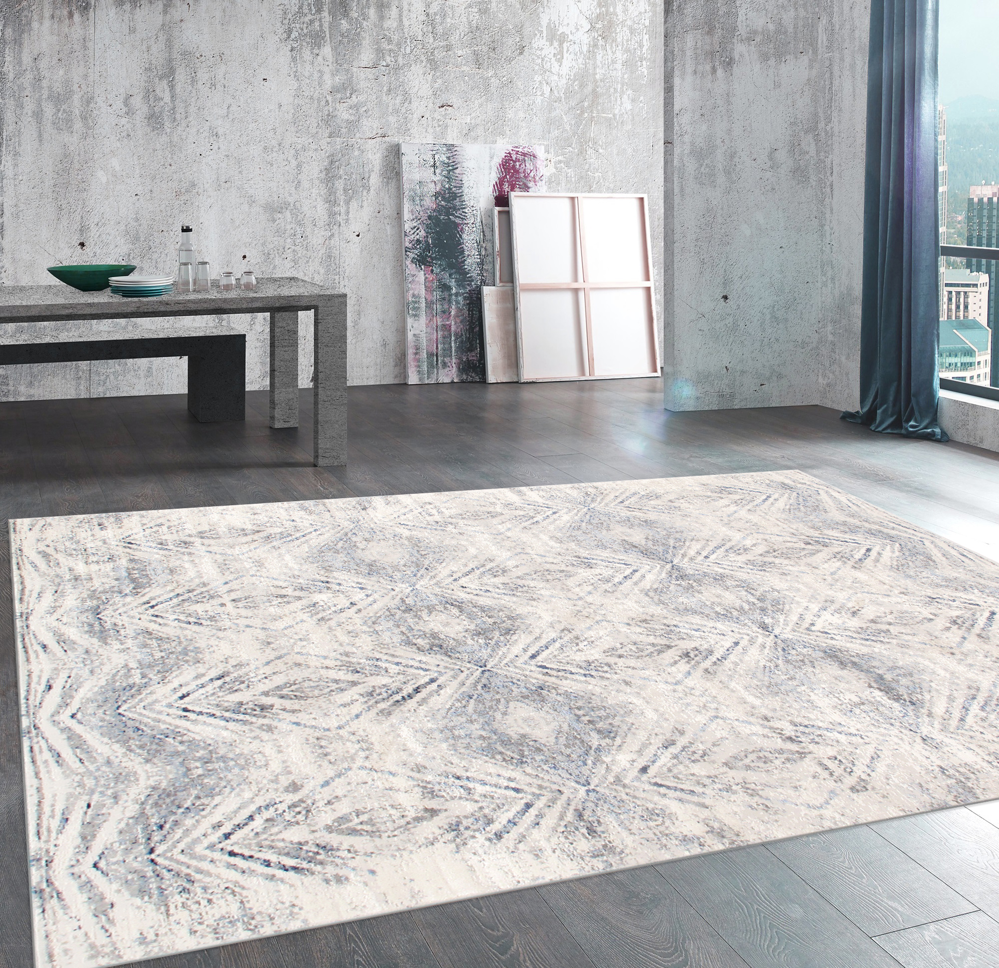 Pasargad Efes Collection Power Loom Polypropylene/Polyester Area Rug - L. Gray/L. Blue, 114" x 162" (pd-193b 10x14)