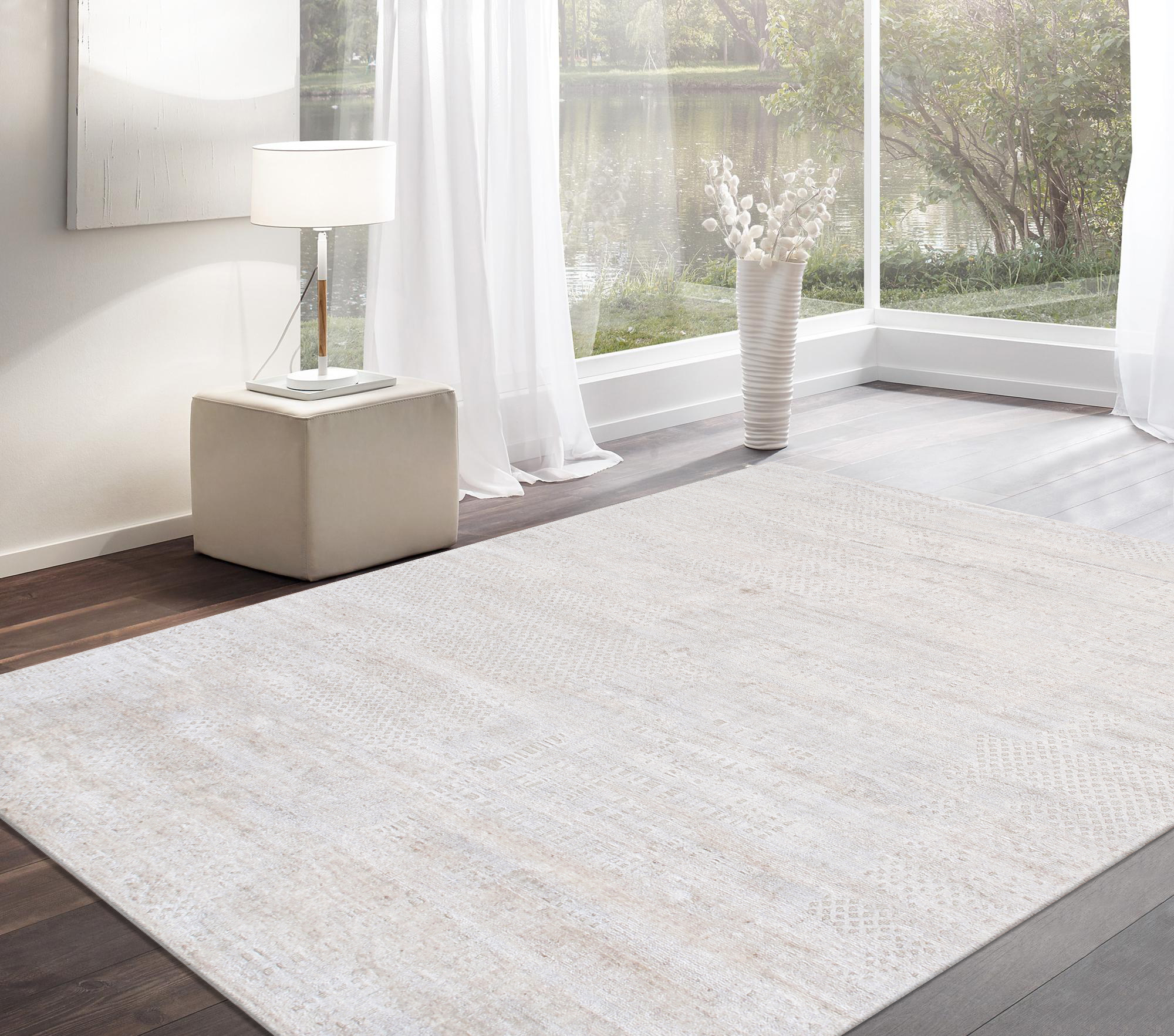 Pasargad - Amari Collection Hand-Loomed Bamboo Silk/Wool Area Rug in Beige, 64" x 92" (PDC-112 5x8)