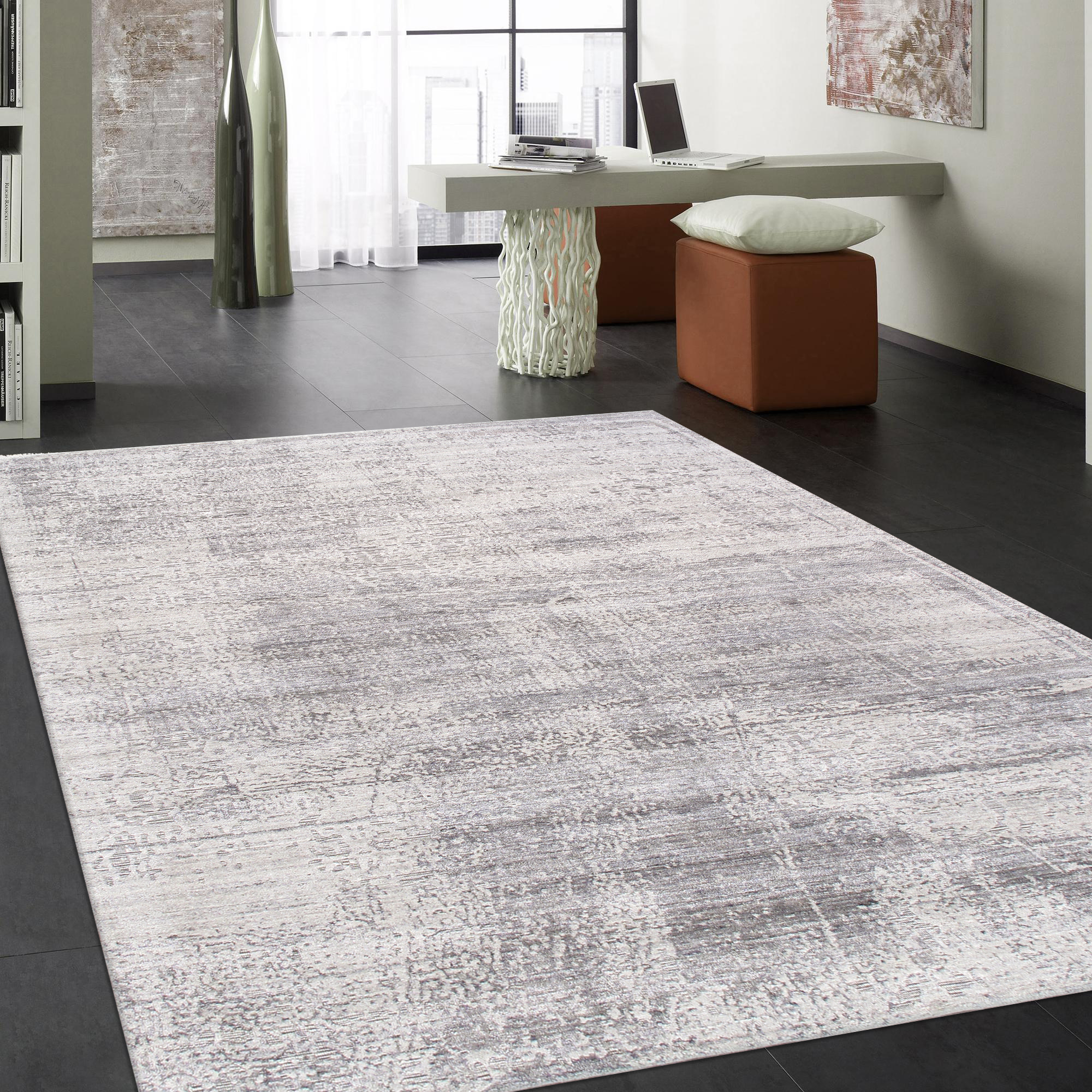 Pasargad - Amari Collection Hand-Loomed Bamboo Silk/Wool Area Rug in Silver/Gray, 97" x 121" (PDC-137S 8x10)