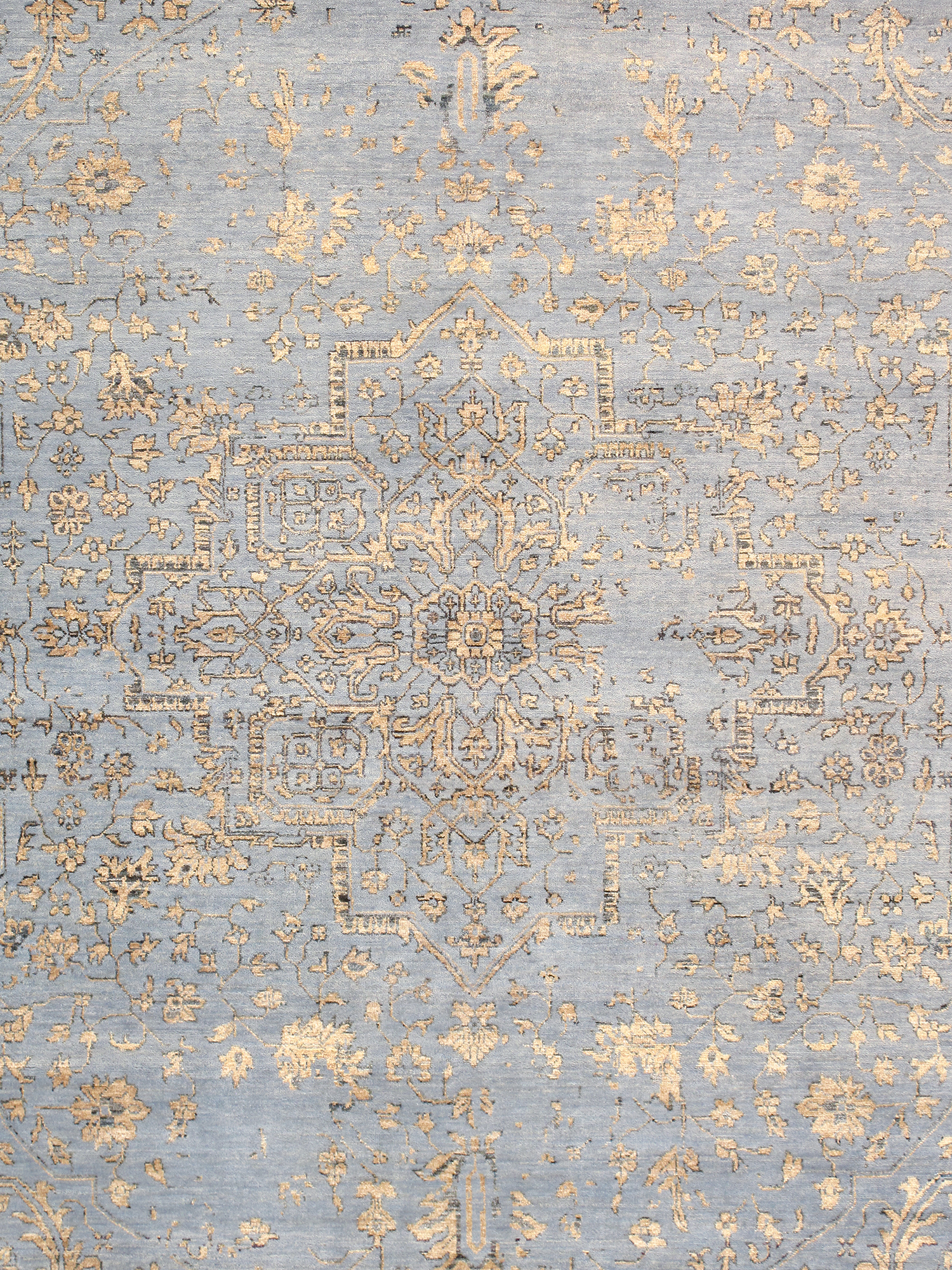 Pasargad - Transitional Collection Hand-Knotted Bamboo Silk/Wool Area Rug in L. Blue/Gold, 107" x 141" (pdc-1980 9x12)