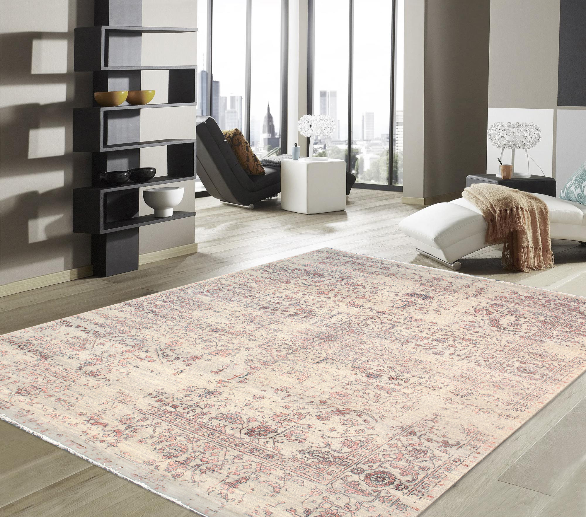 Pasargad - Transitional Collection Hand-Knotted Bamboo Silk/Wool Area Rug in Silver/Copper, 97" x 119" (pdc-2498 8x10)