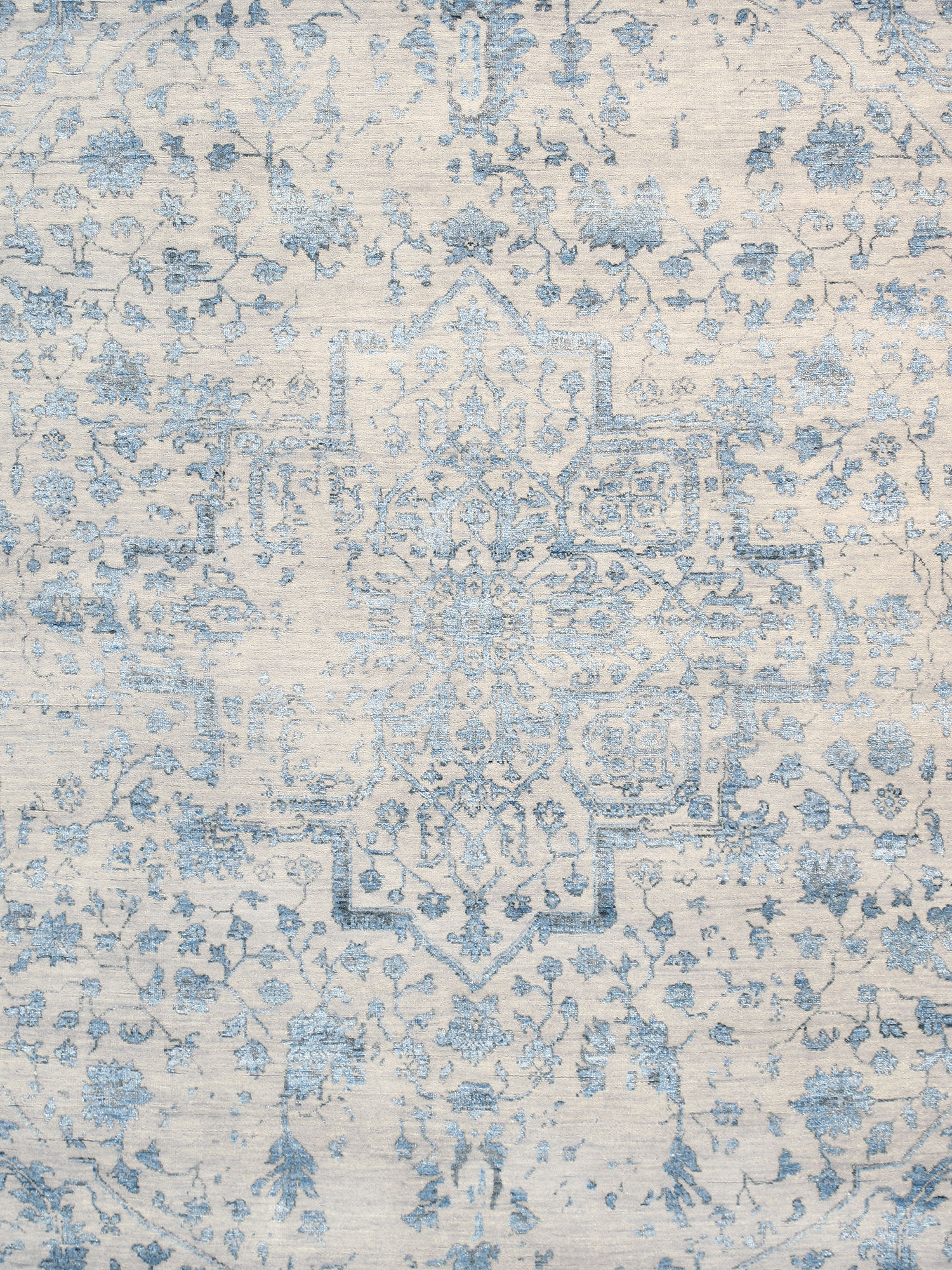 Pasargad - Transitional Collection Hand-Knotted Bamboo Silk/Wool Area Rug in Silver/Blue, 101" x 140" (pdc-3405 8x12)