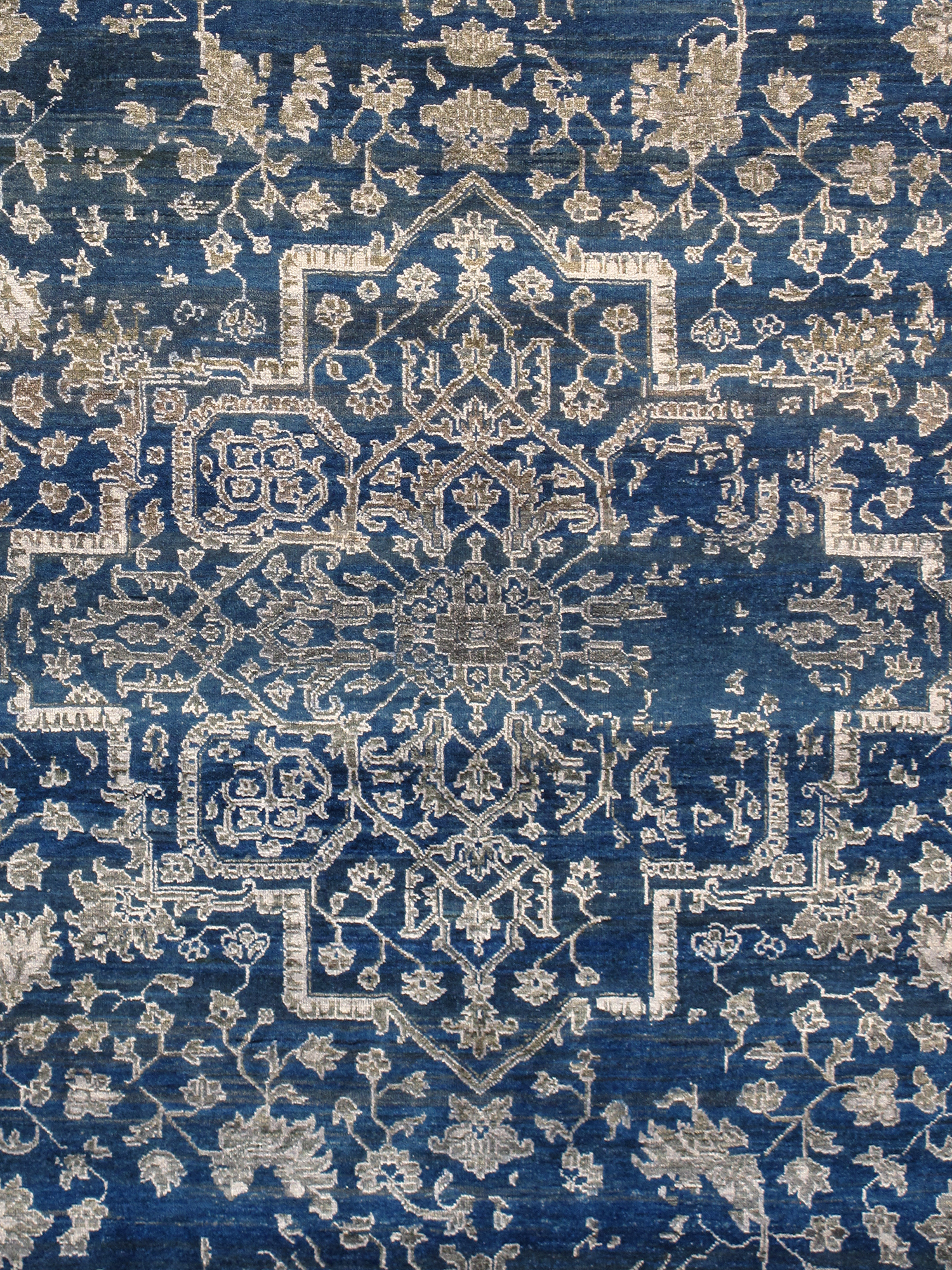 Pasargad - Transitional Collection Hand-Knotted Bamboo Silk/Wool Area Rug in Blue/Silver, 108" x 142" (pdc-757 9x12)