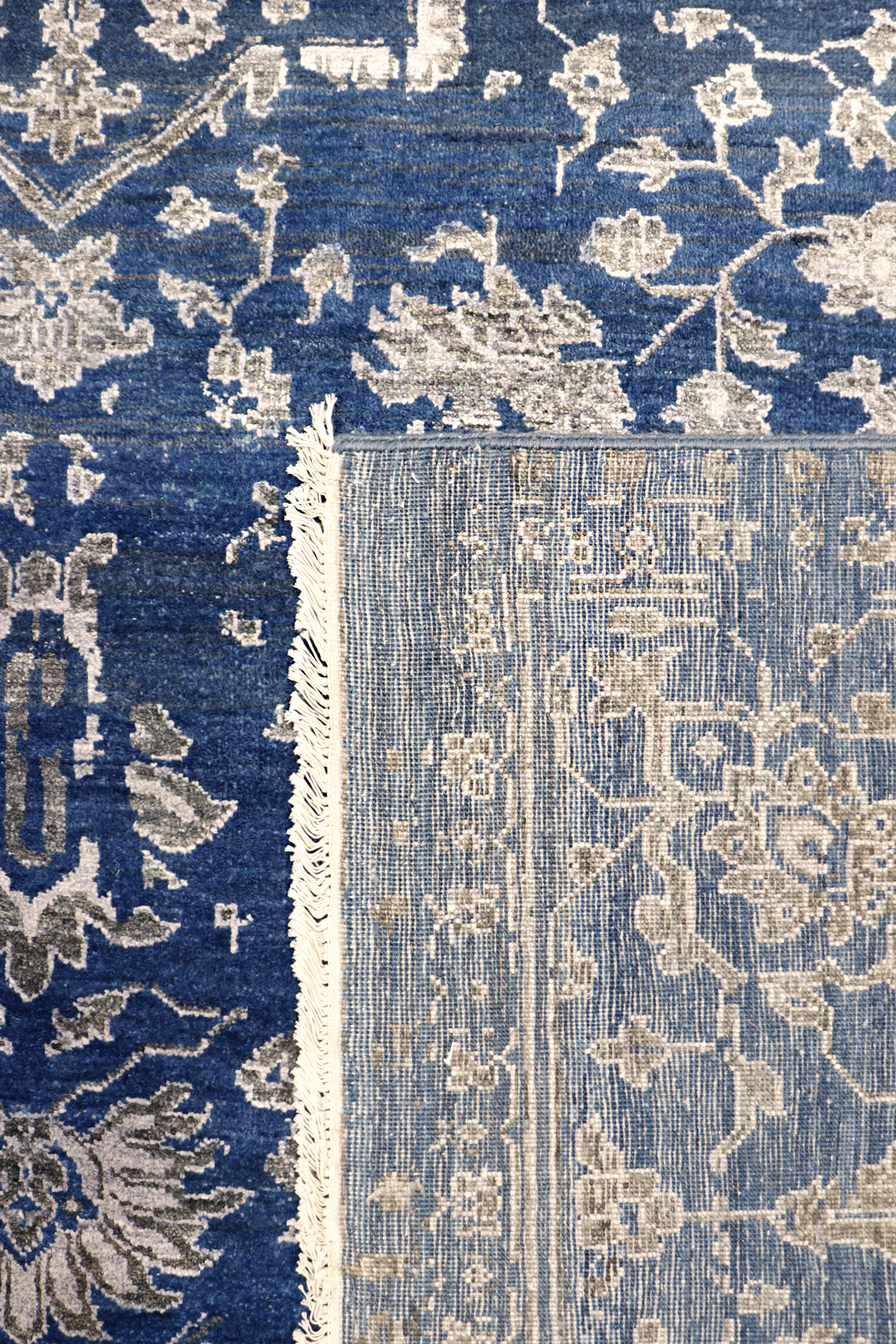 Pasargad - Transitional Collection Hand-Knotted Bamboo Silk/Wool Area Rug in Blue/Silver, 108" x 142" (pdc-757 9x12)