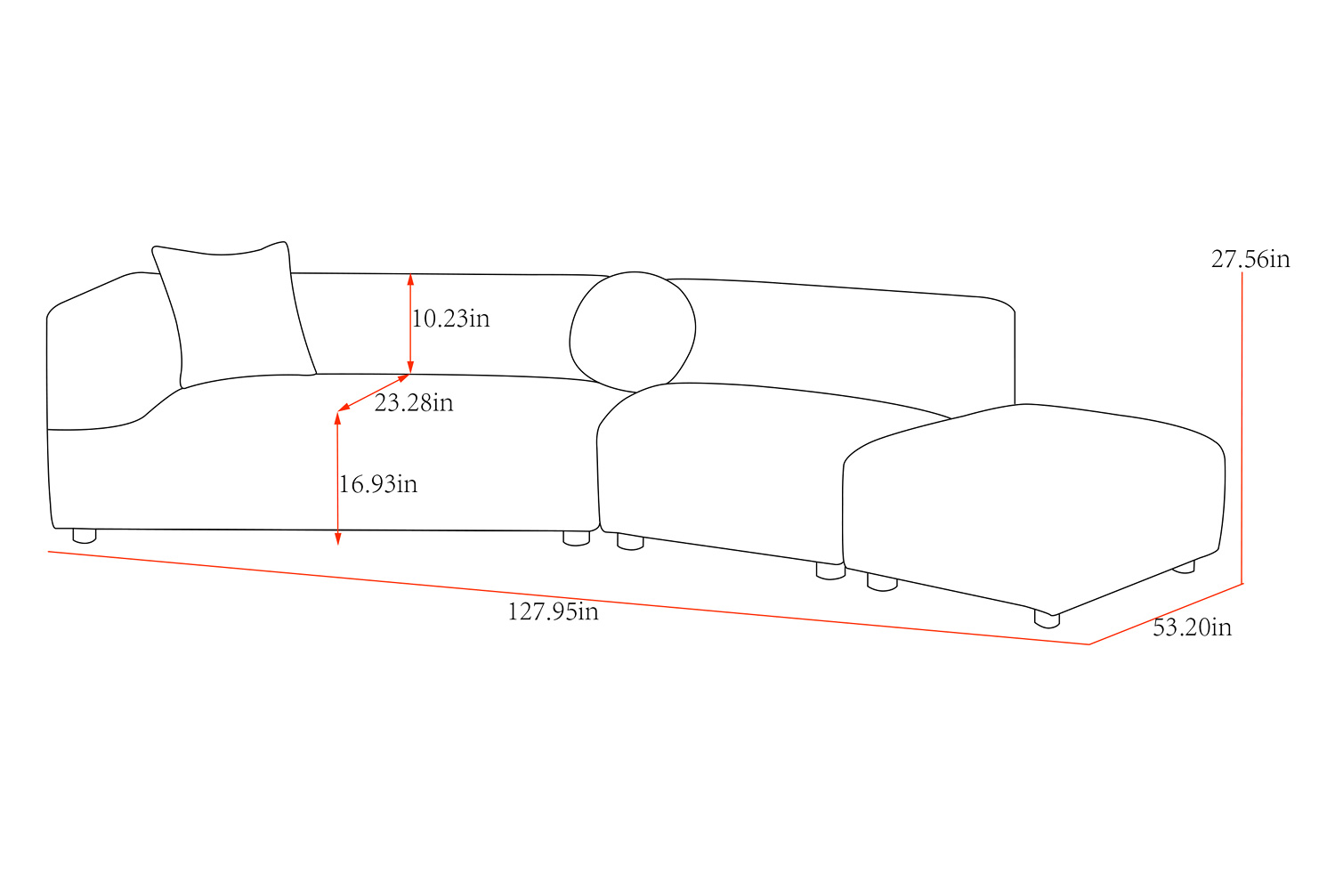 Pasargad - Portfino Modern Sectional Sofa with 2 Fur Pillow