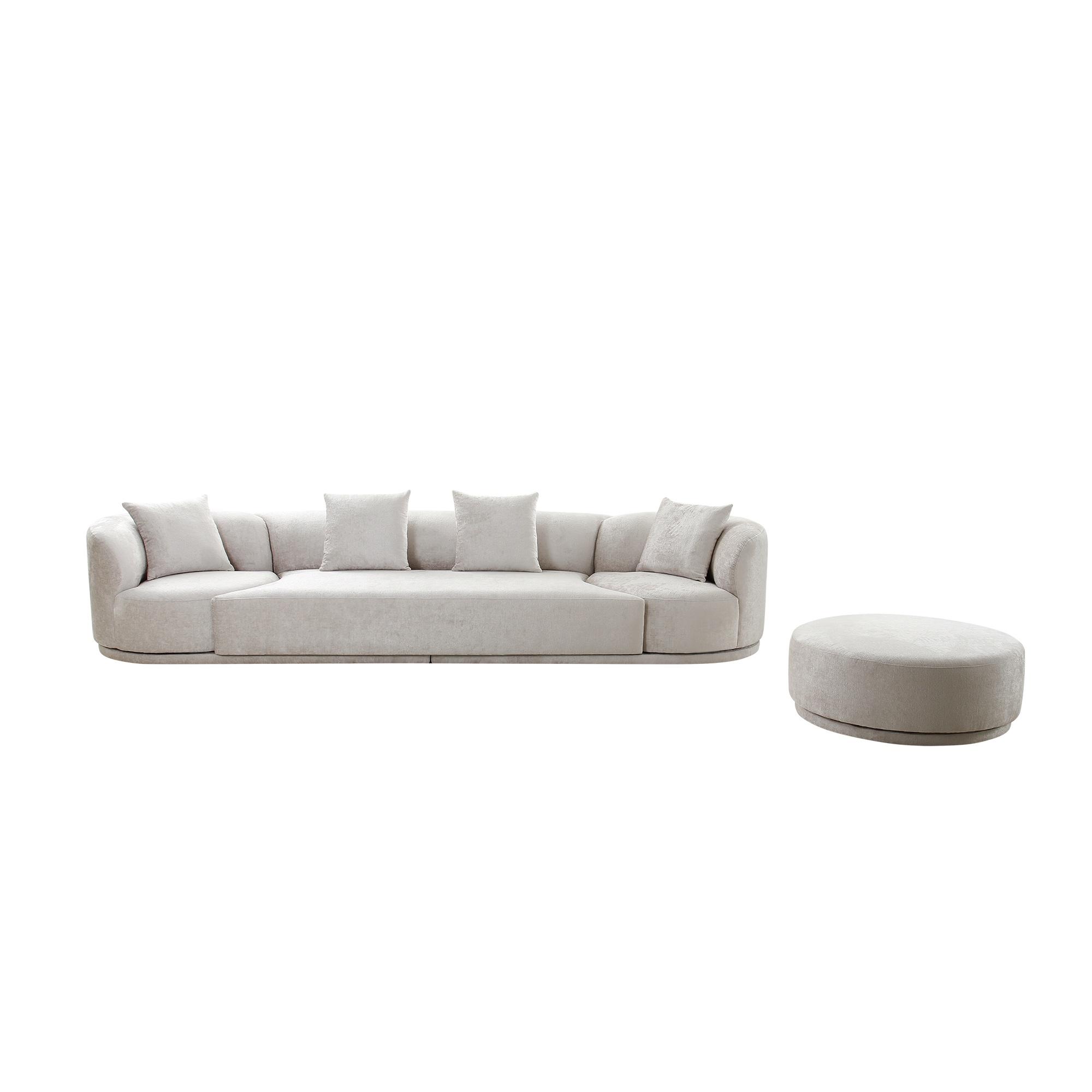 Pasargad - Cielo Sofa Set with Swivel Chairs and Ottoman in Beige, Poly Fabric