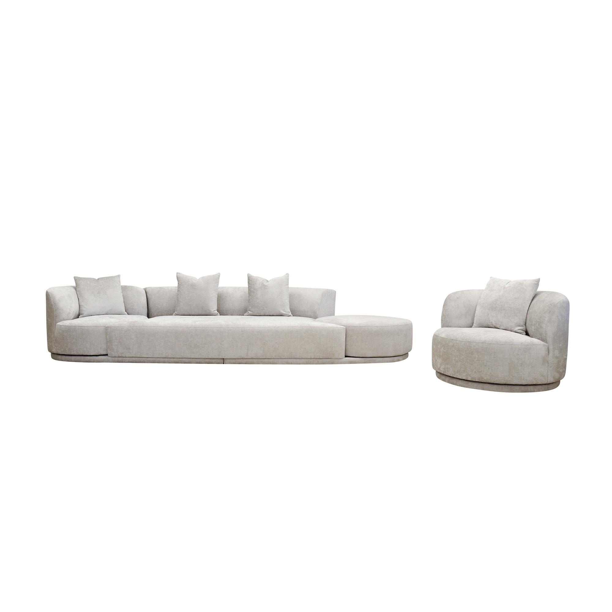 Pasargad - Cielo Sofa Set with Swivel Chairs and Ottoman in Beige, Poly Fabric