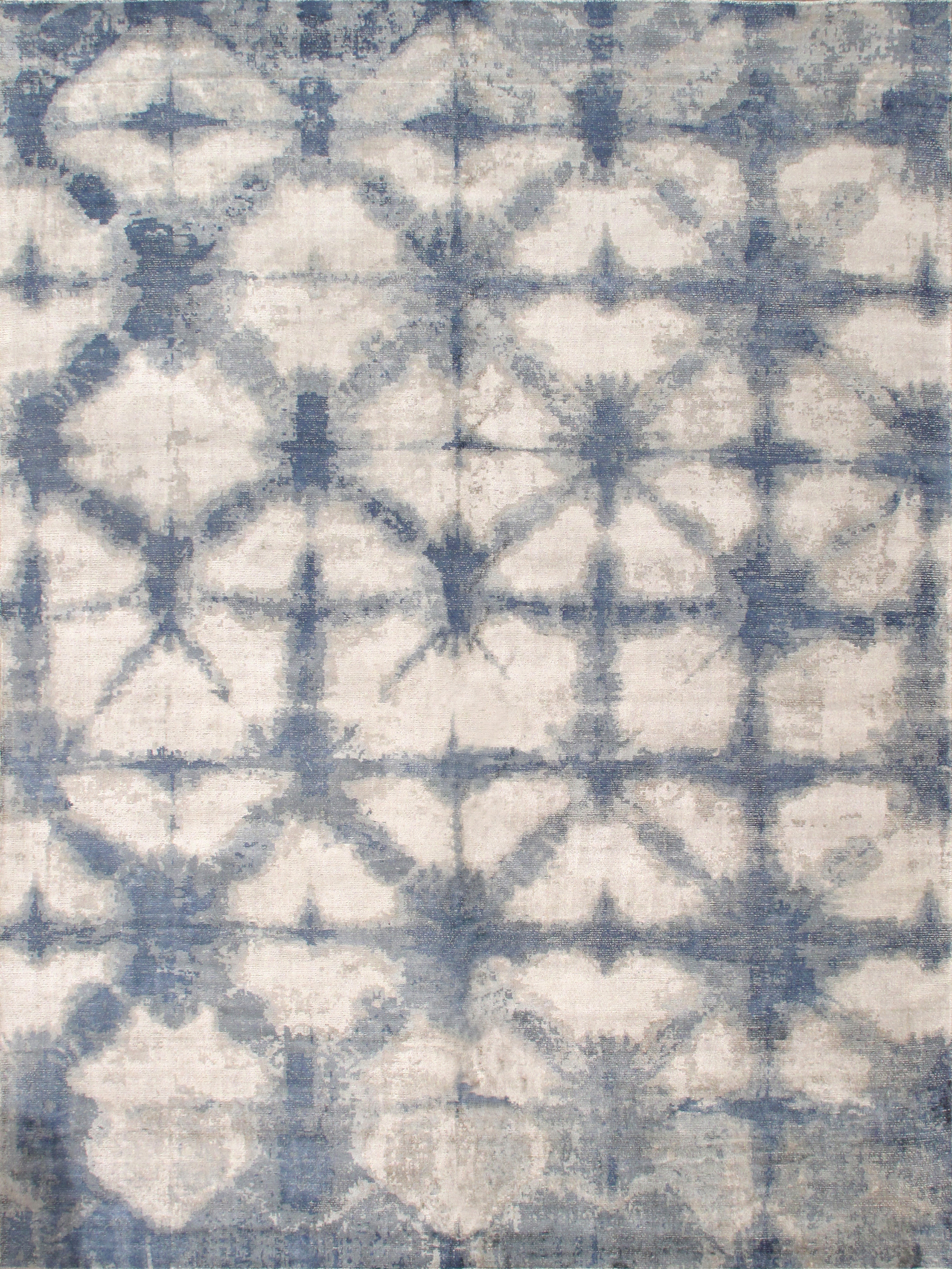 Pasargad - Shibori Collection Hand-Loomed Silver/Blue Bamboo Silk and Wool Area Rug PEL-12