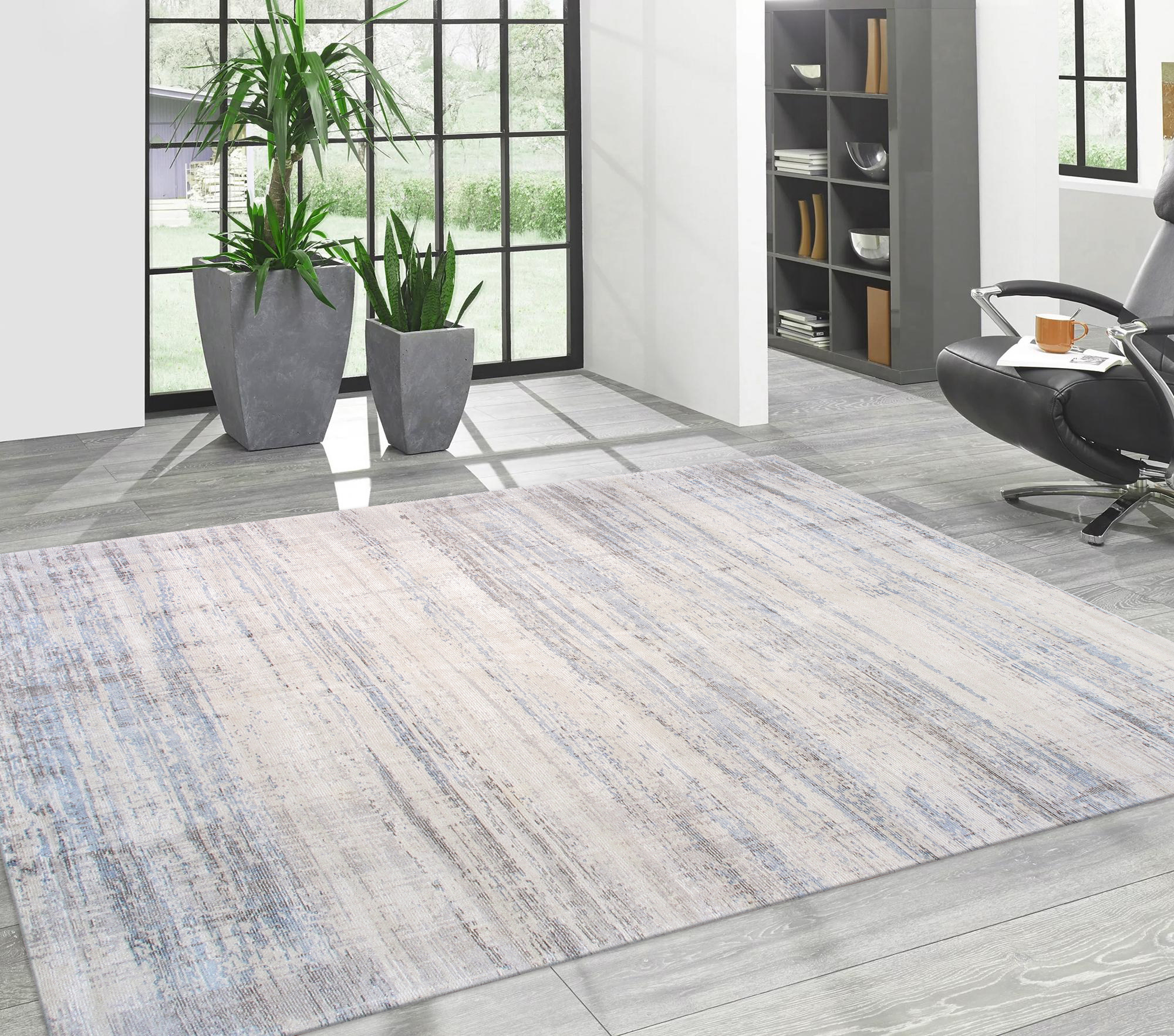 Pasargad - Modern Collection Hand-Loomed Bamboo Silk/Wool Area Rug in Silver/Blue, 144" x 180" (pel-47 12x15)