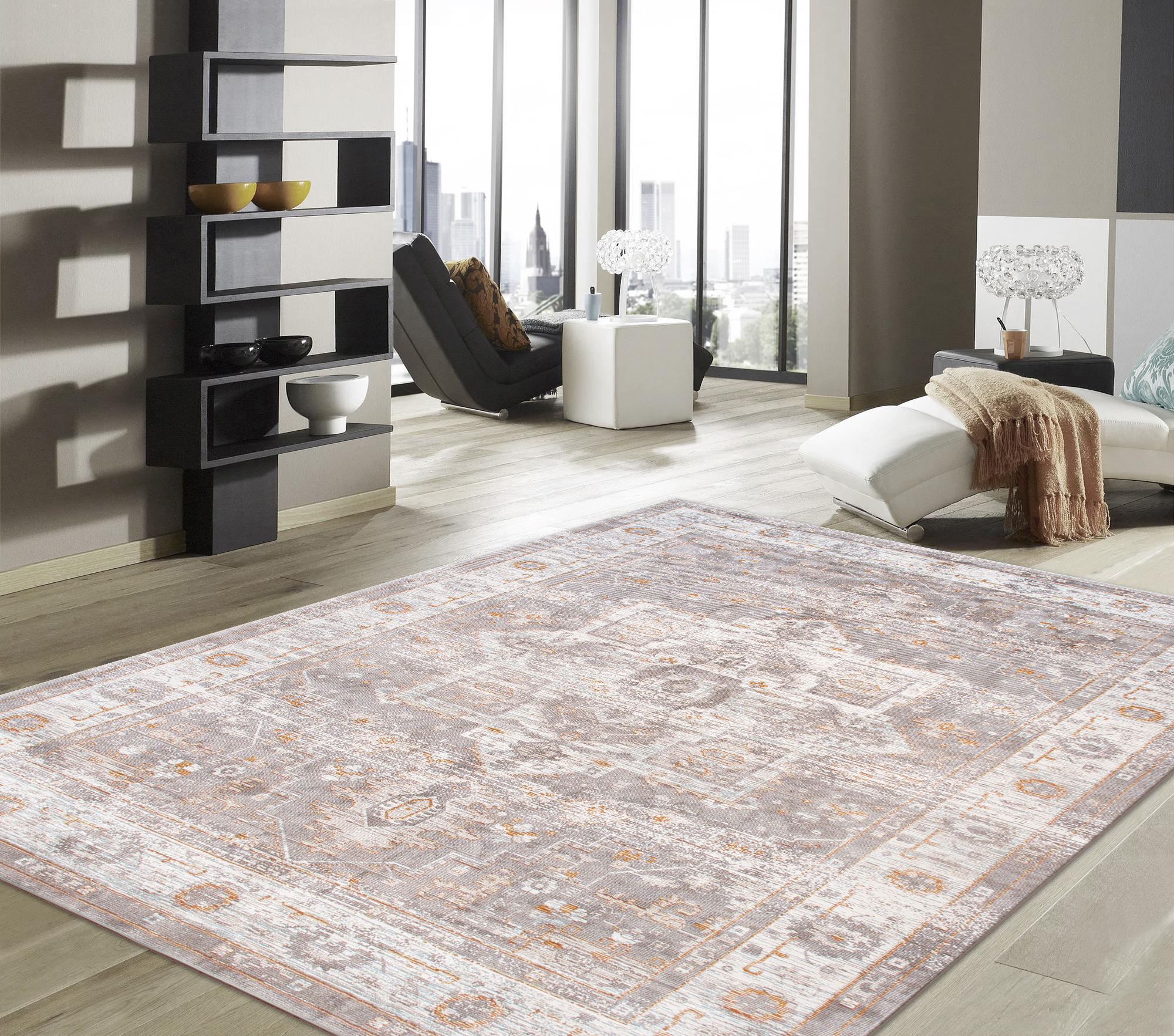 Pasargad - Heritage Collection Power-Loomed Polypropylene/Polyester Area Rug in Gray/Ivory, 120" x 168" (pfh-02sil 10x14)