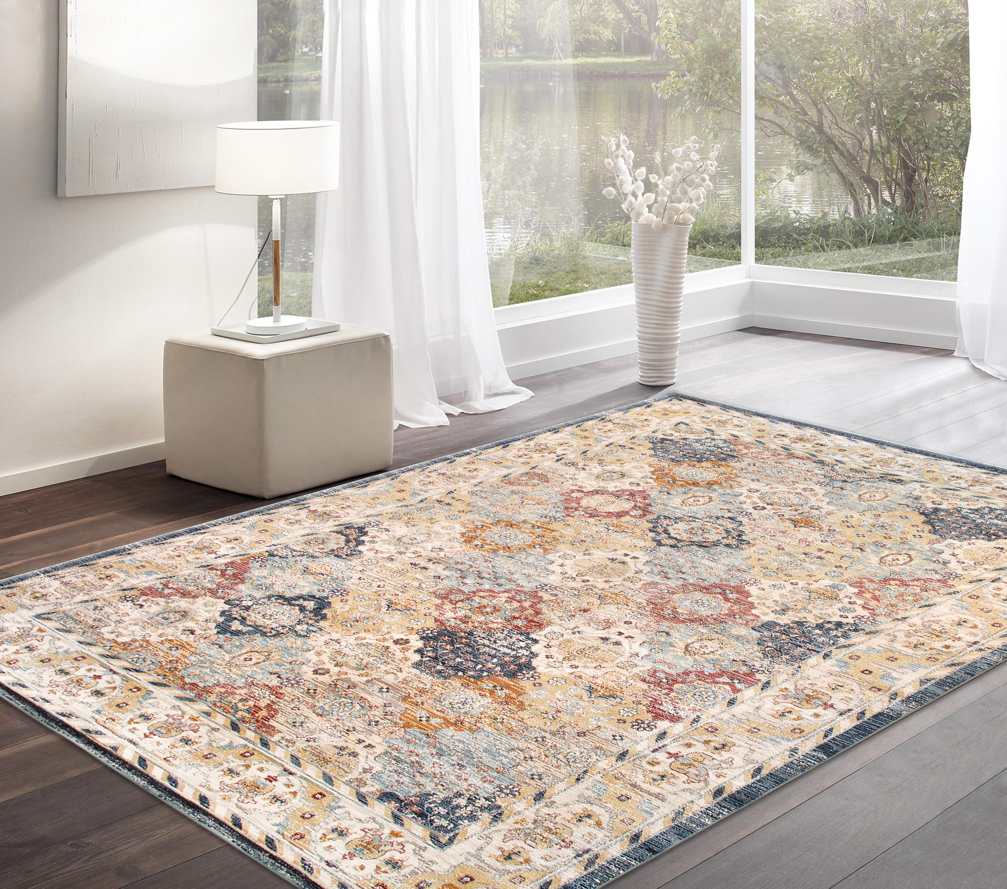 Pasargad Heritage Collection Power Loom Polypropylene/Polyester Area Rug - L. Blue/Multi, 60" x 96" (pfh-07 5x8)