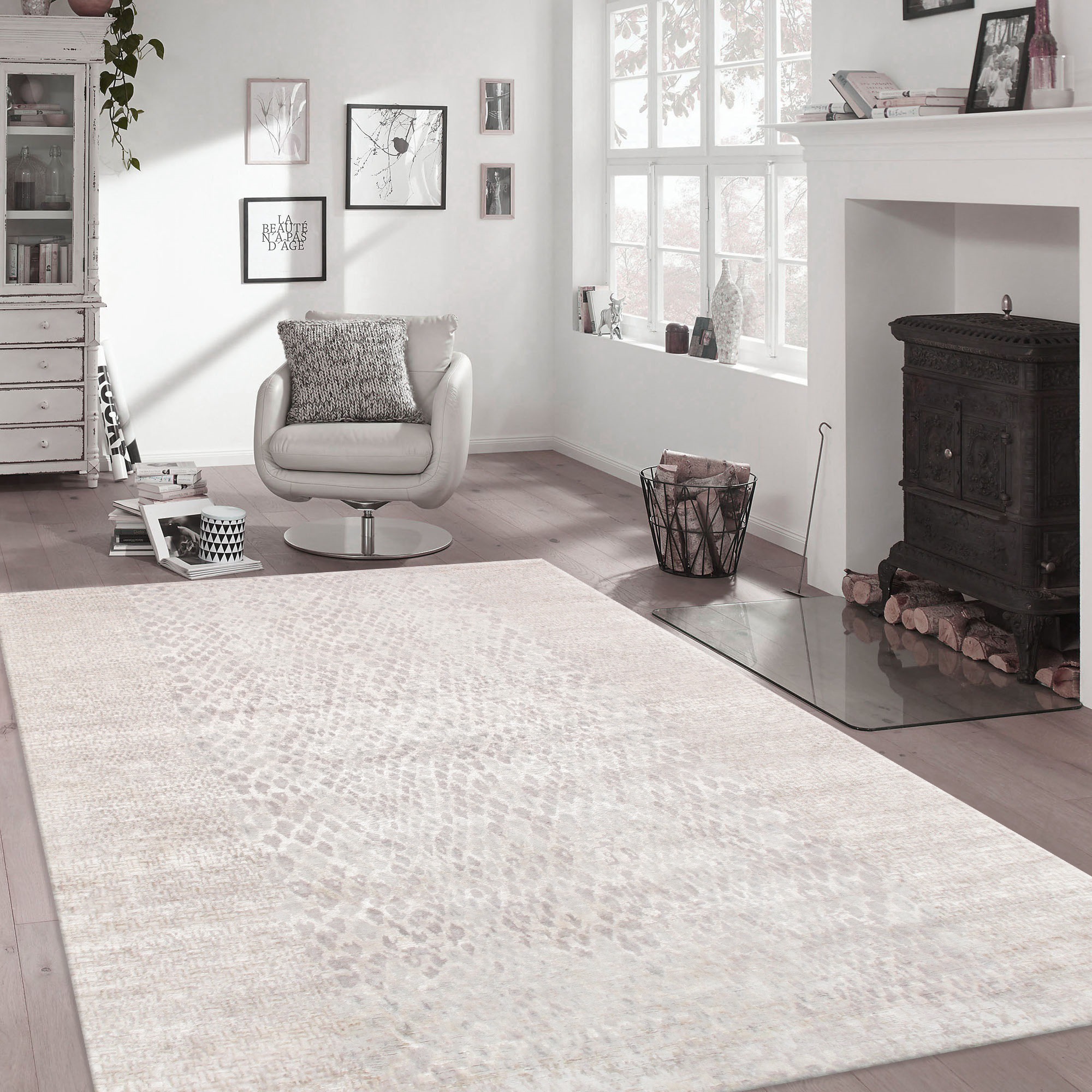 Pasargad - Modern Collection Hand-Knotted Silk/Wool Area Rug in Silver/Ivory, 119" x 168" (PG-1630-1 10x14)