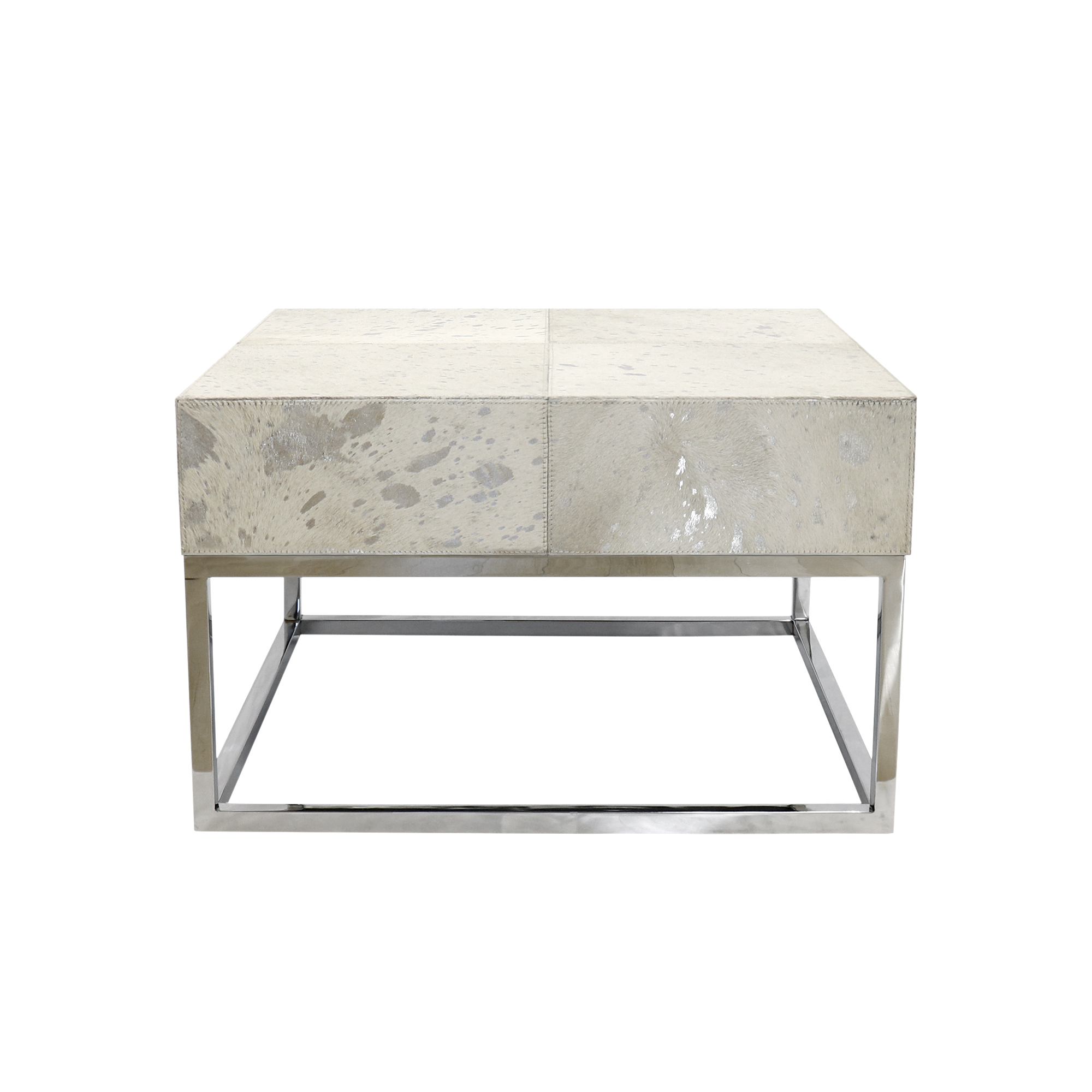 Pasargad - Safari Square Coffee Table in Silver, Cowhide/Steel