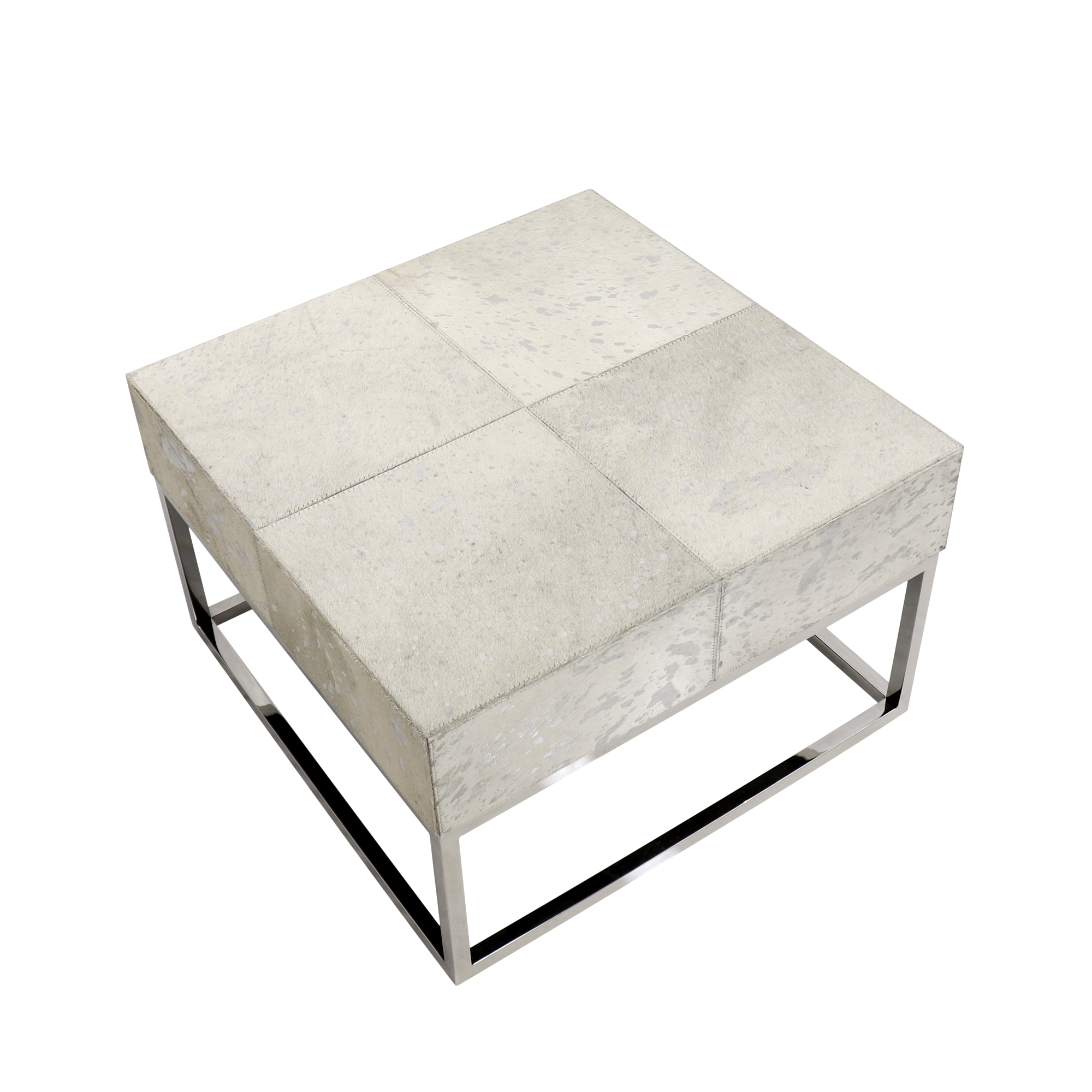 Pasargad - Safari Square Coffee Table in Silver, Cowhide/Steel