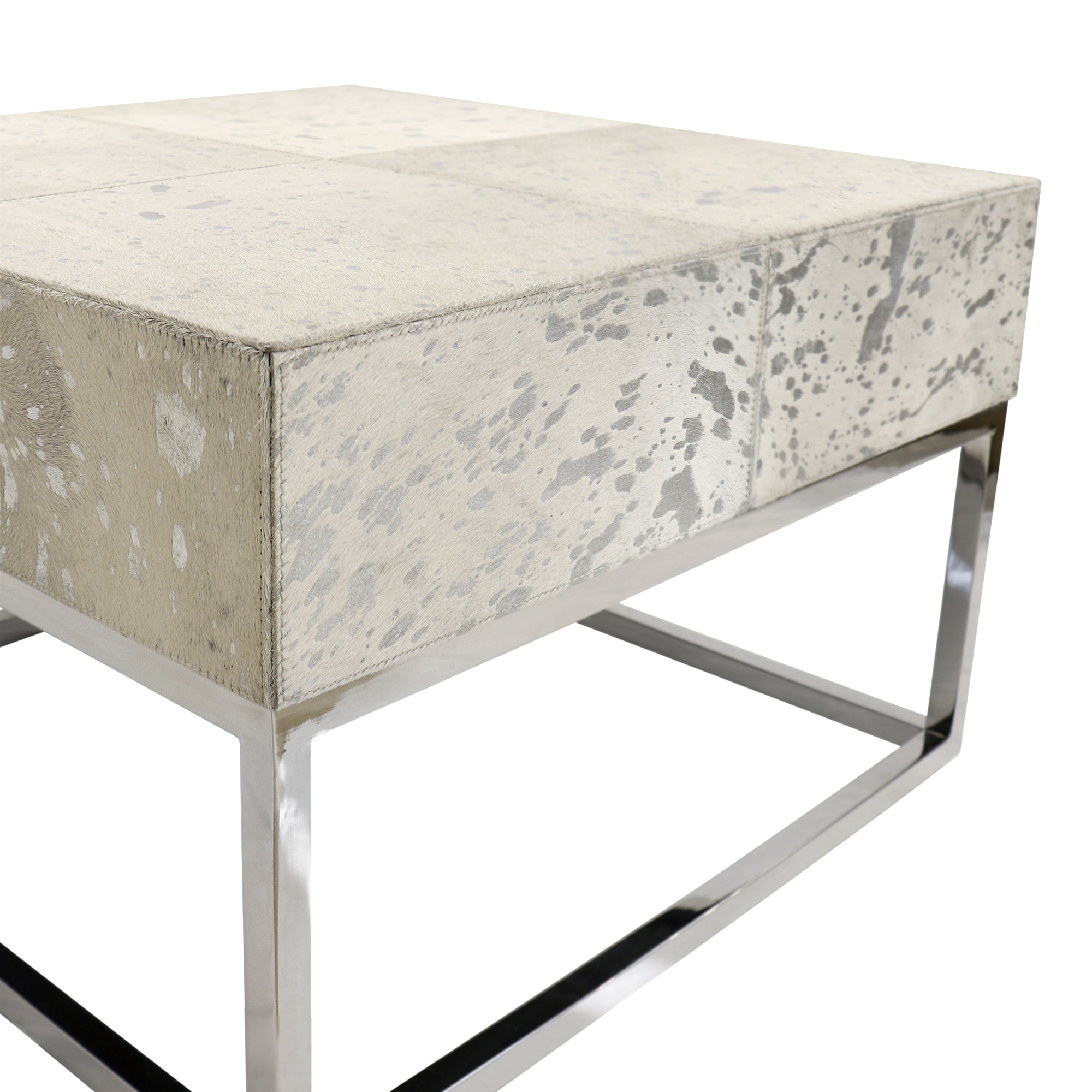 Pasargad - Safari Square Coffee Table in Silver, Cowhide/Steel