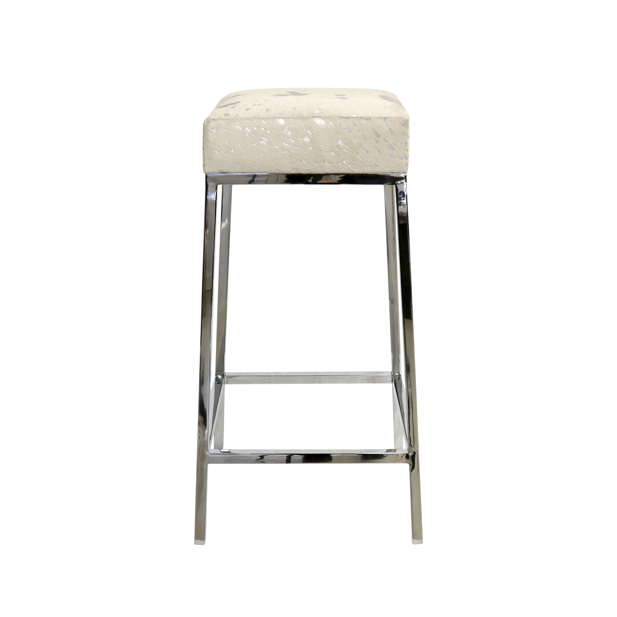 Pasargad - Safari Bar Stool in Silver, Cowhide/Steel