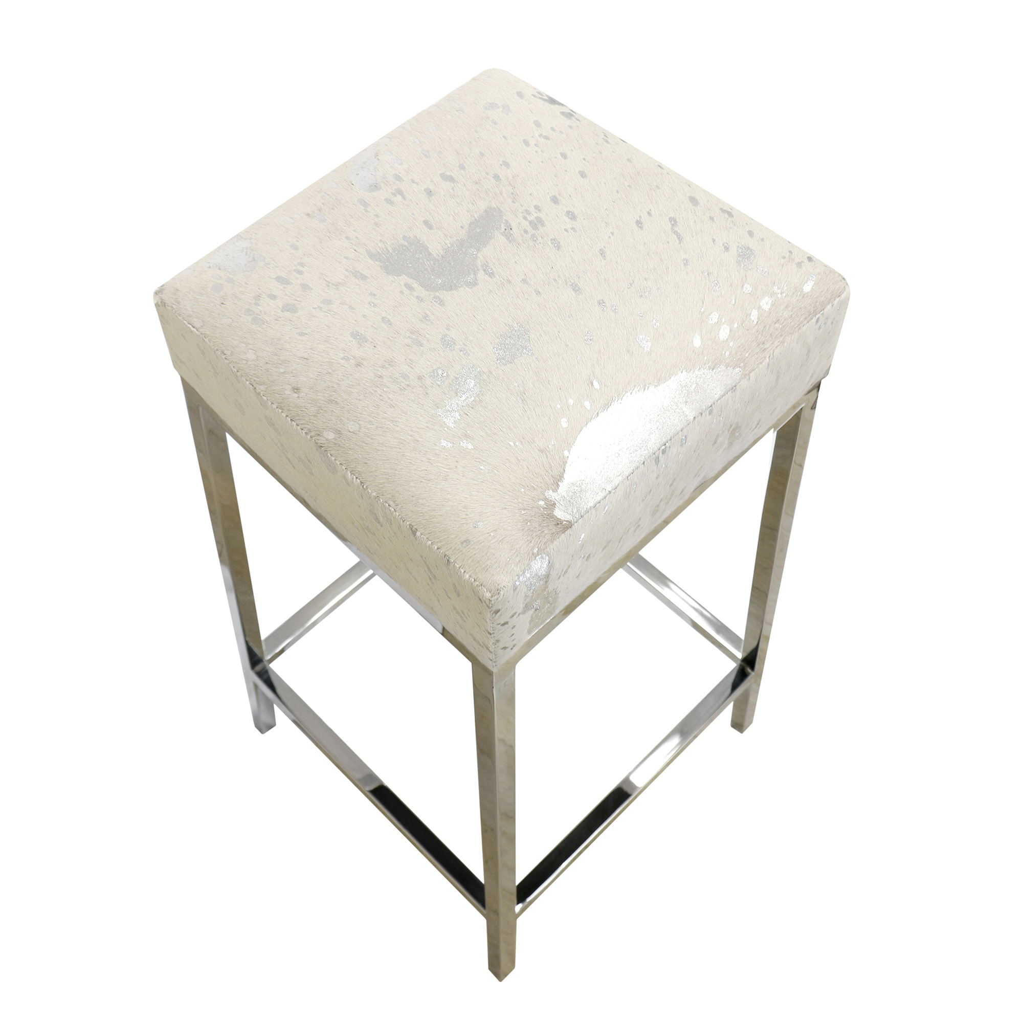 Pasargad - Safari Bar Stool in Silver, Cowhide/Steel