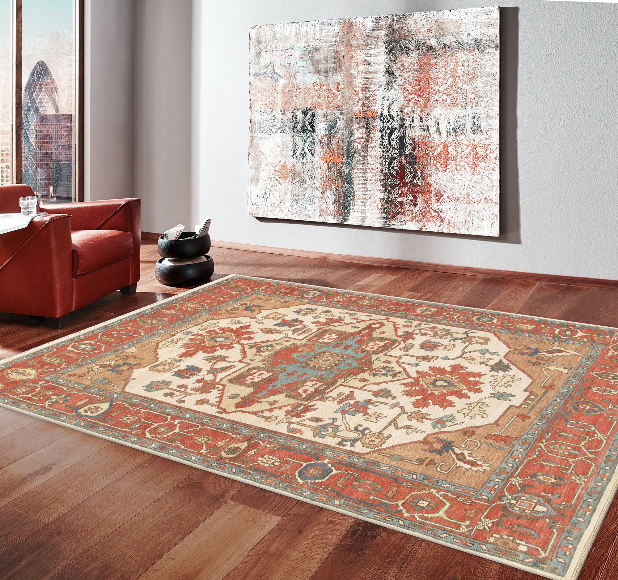 Pasargad - Serapi Collection Hand-Knotted Wool Area Rug in Ivory/Rust, 106" x 141" (PH-04 9x12)