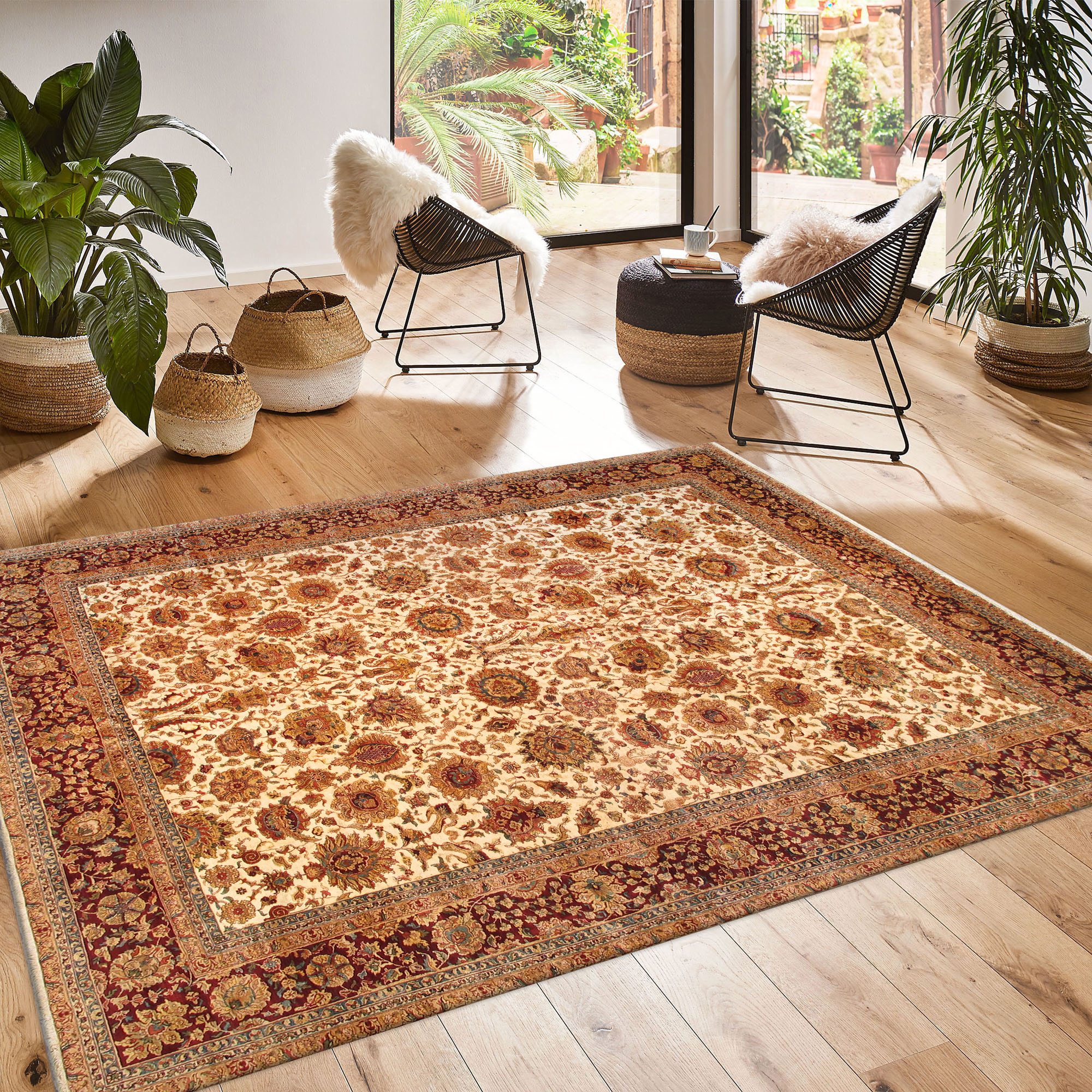 Pasargad - Crown Jewel Collection Hand-Knotted Lamb's Wool Area Rug in Beige/Red, 146" x 196" (PH-257 12X16)