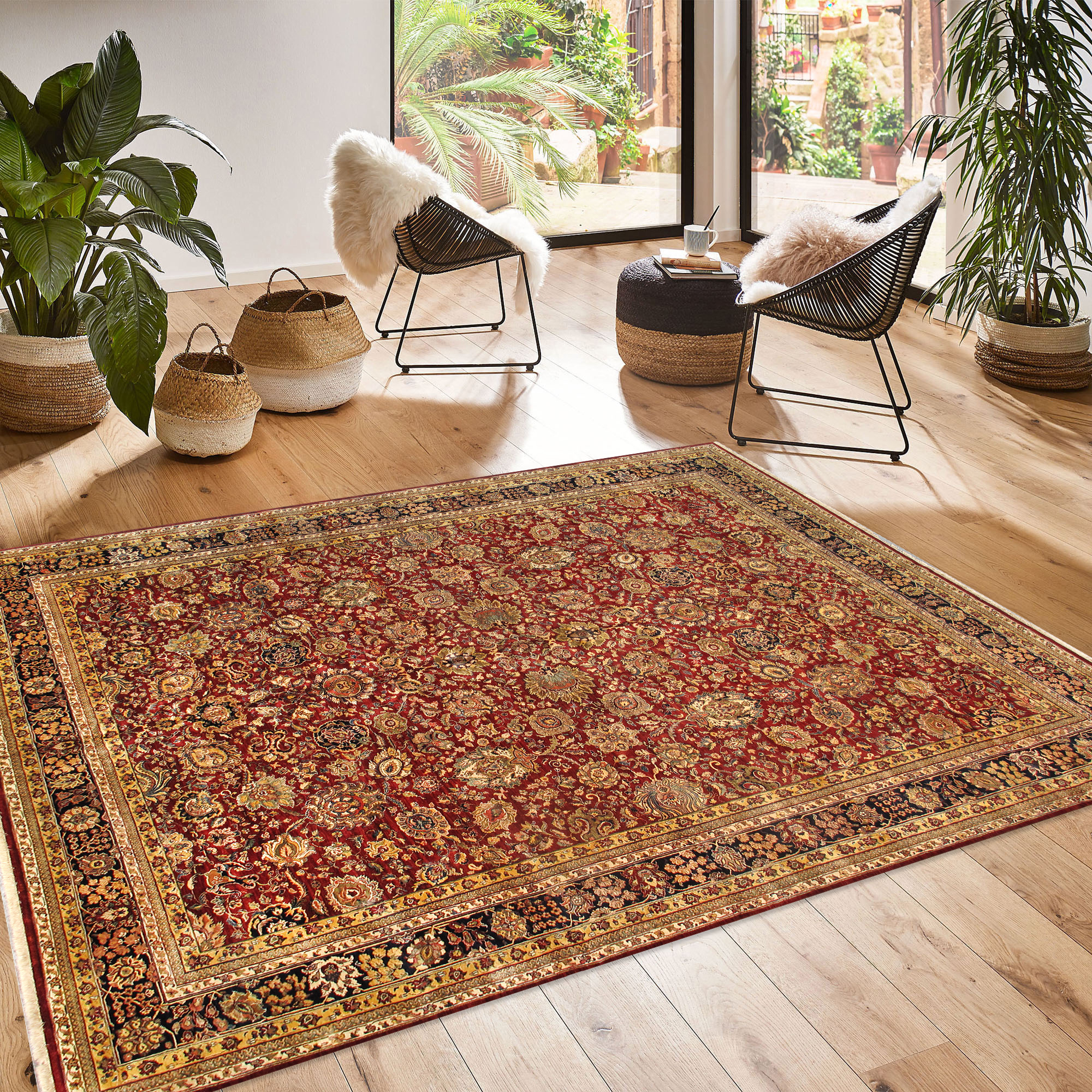 Pasargad - Agra Collection Hand-Knotted Lamb's Wool Area Rug in Red/Navy, 145" x 181" (PH-338 12X15)