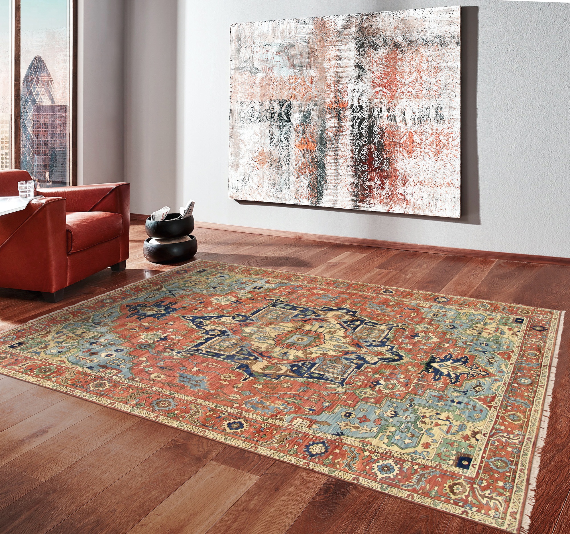 Pasargad - Serapi Collection Hand-Knotted Wool Area Rug in Rust, 106" x 144" (ph-6 9x12)