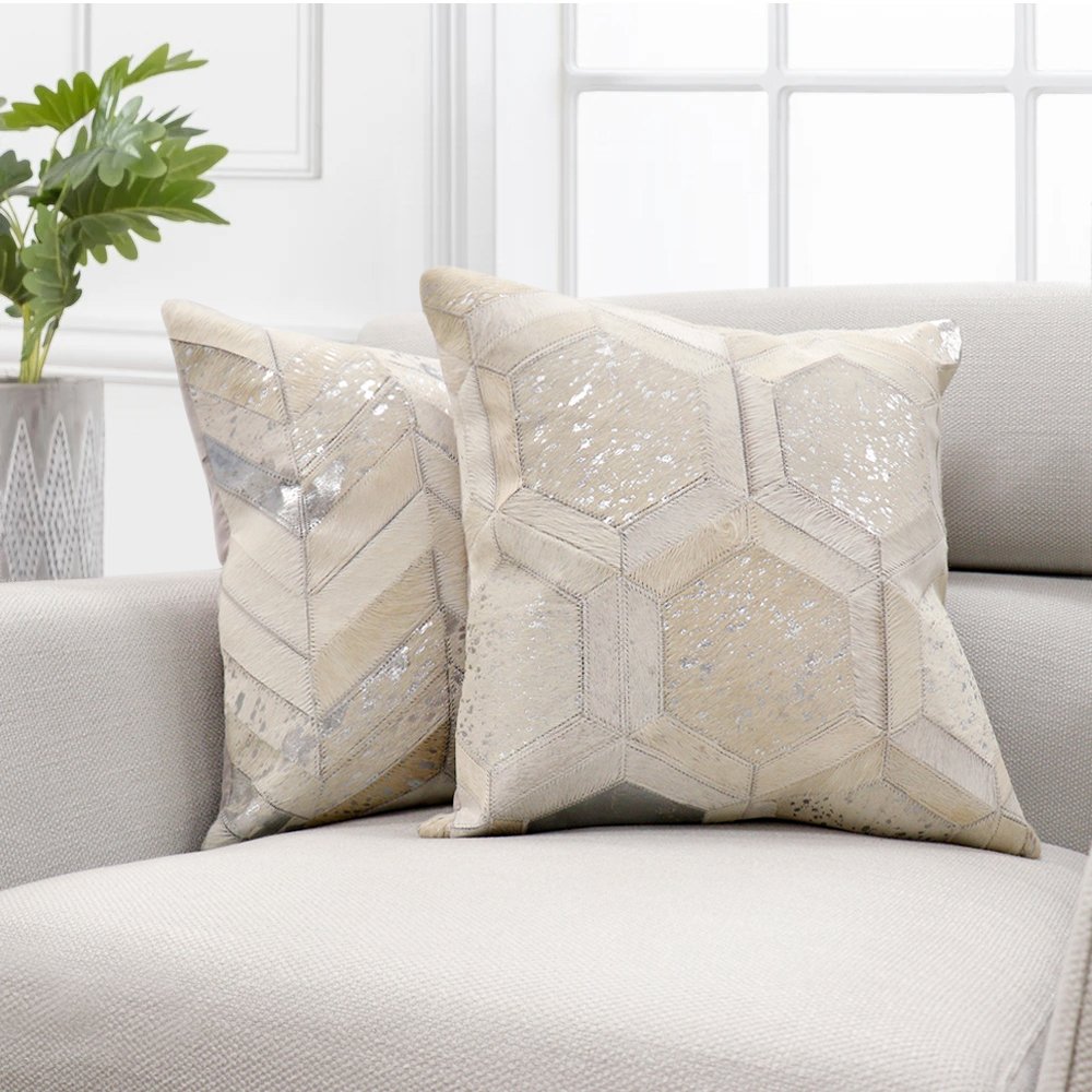 Pasargad - Zippered Cowhide Throw Pillow in 17" x 17" (PICU-09)